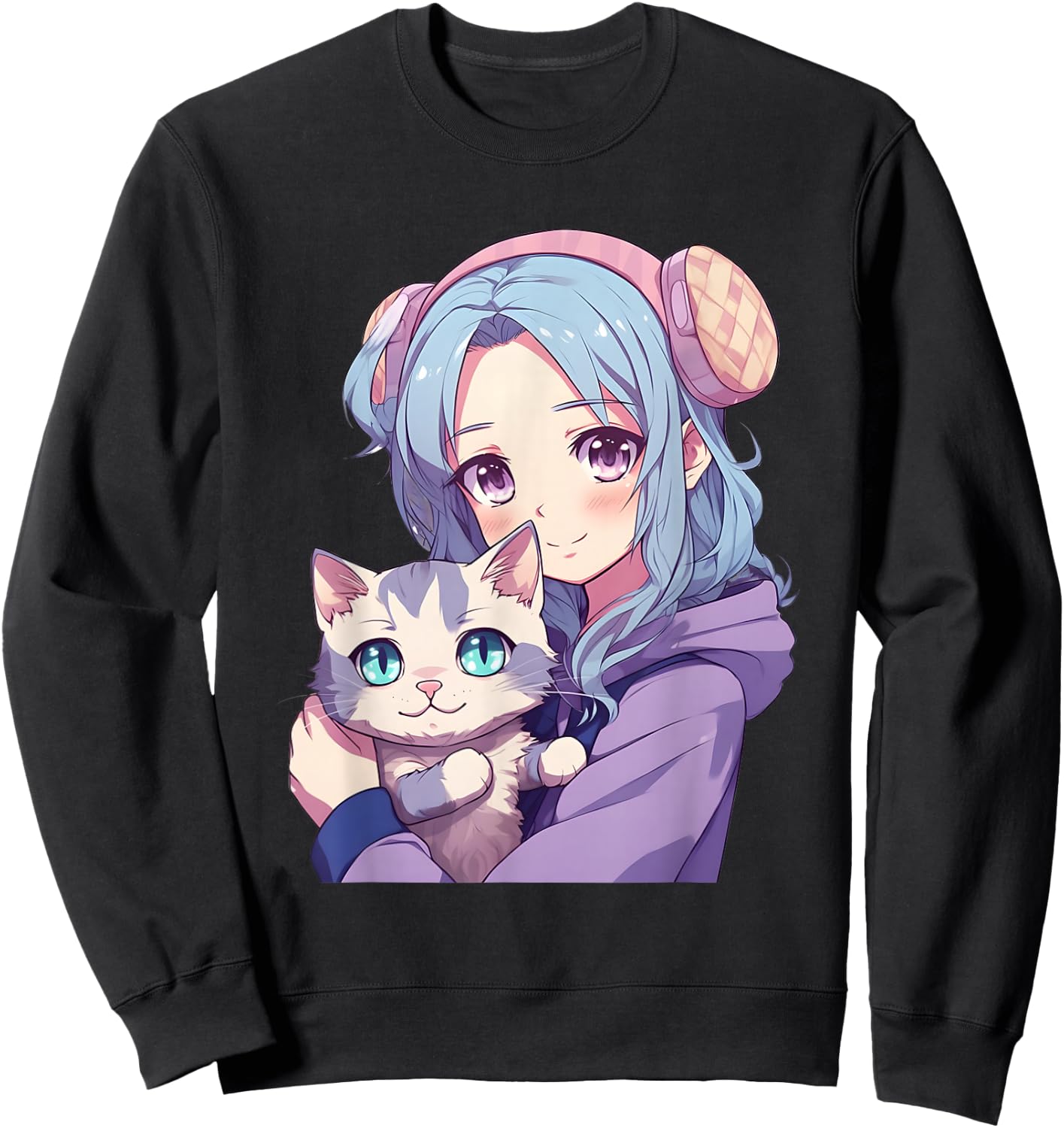 Japanese Kawaii Girl Anime & Cats for Teens Girls Sweatshirt - Sweatshirt | Black