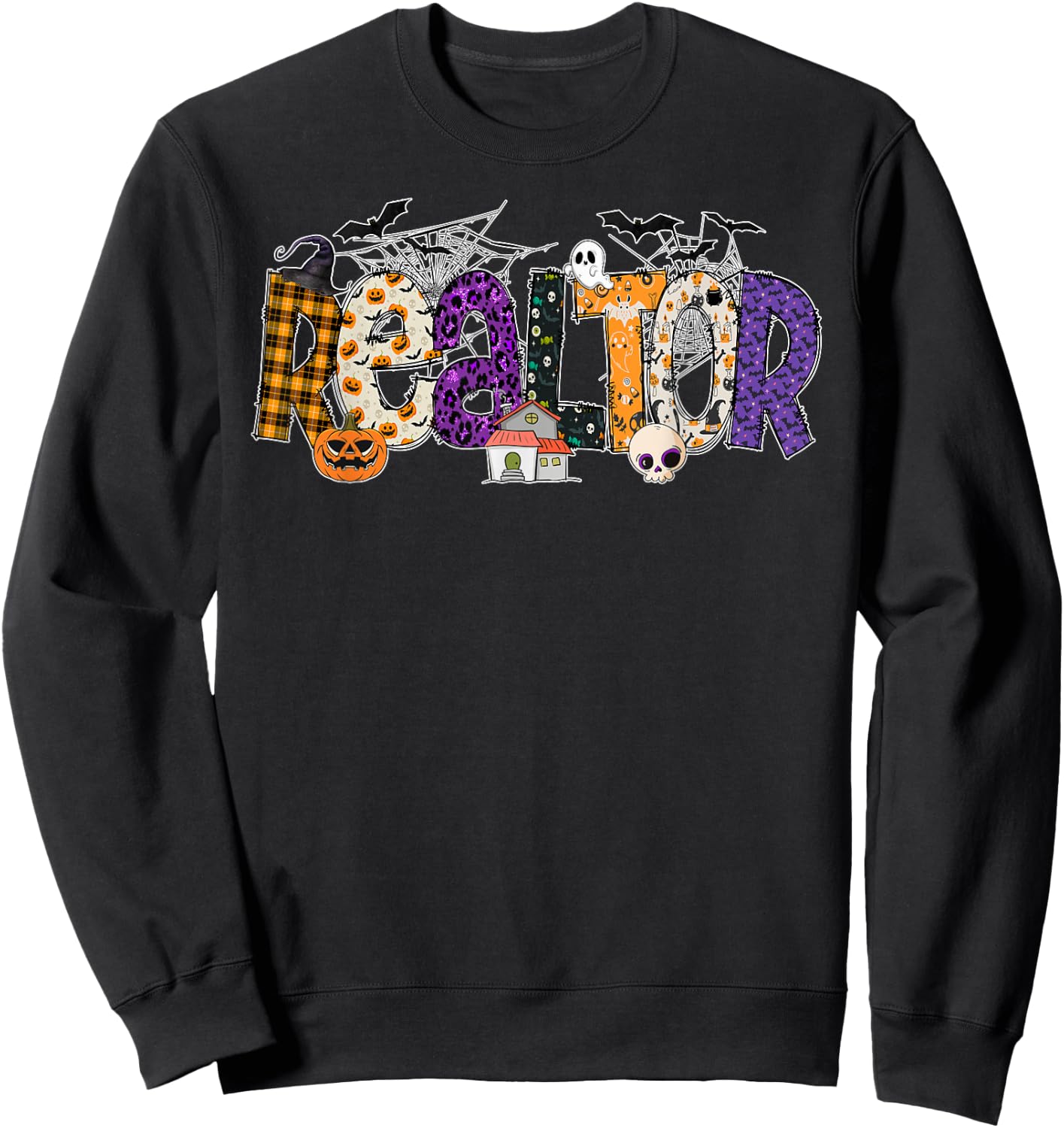 Realtor Witch Hat Pumpkin Ghost Funny Halloween Gifts Sweatshirt - Sweatshirt | Black