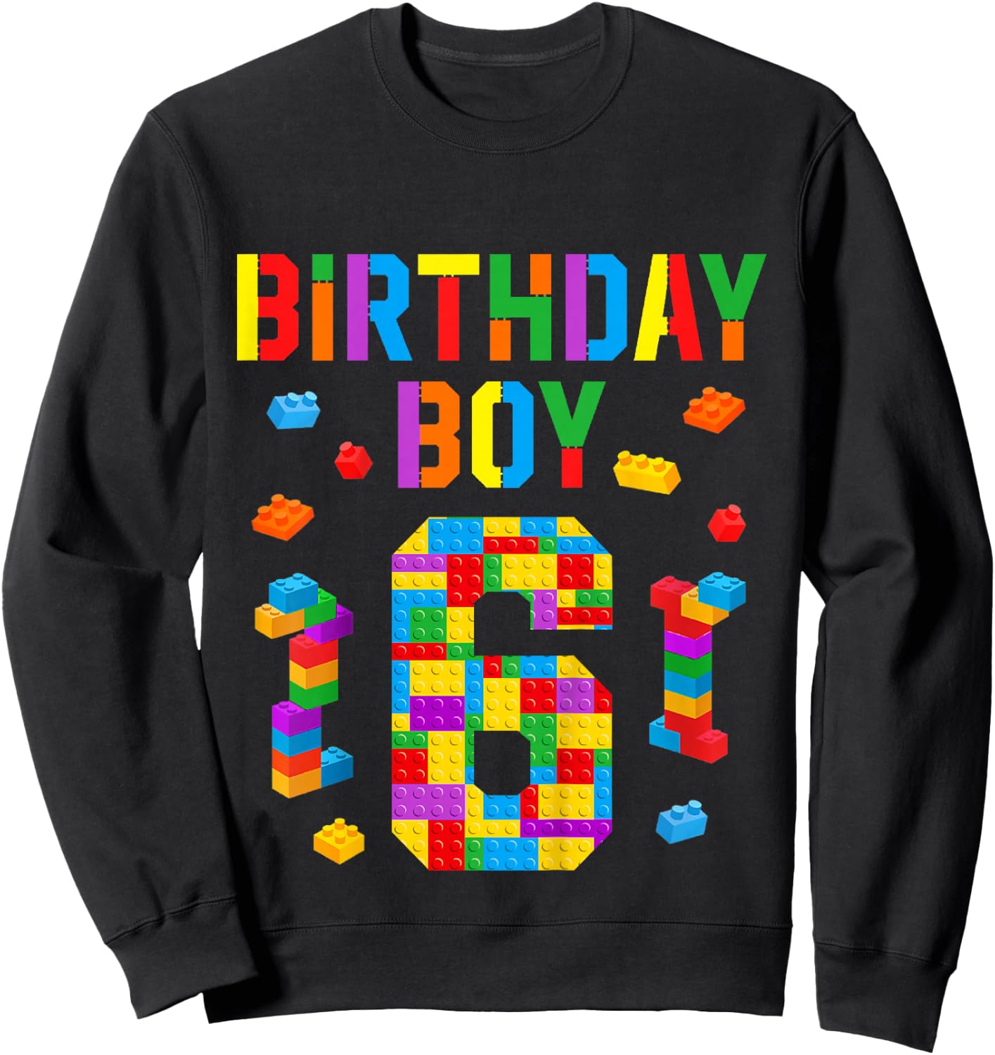 Kids 6 Year Old Building Blocks 6th Birthday Boy Bricks Builder Sweatshirt - Sweatshirt | Black