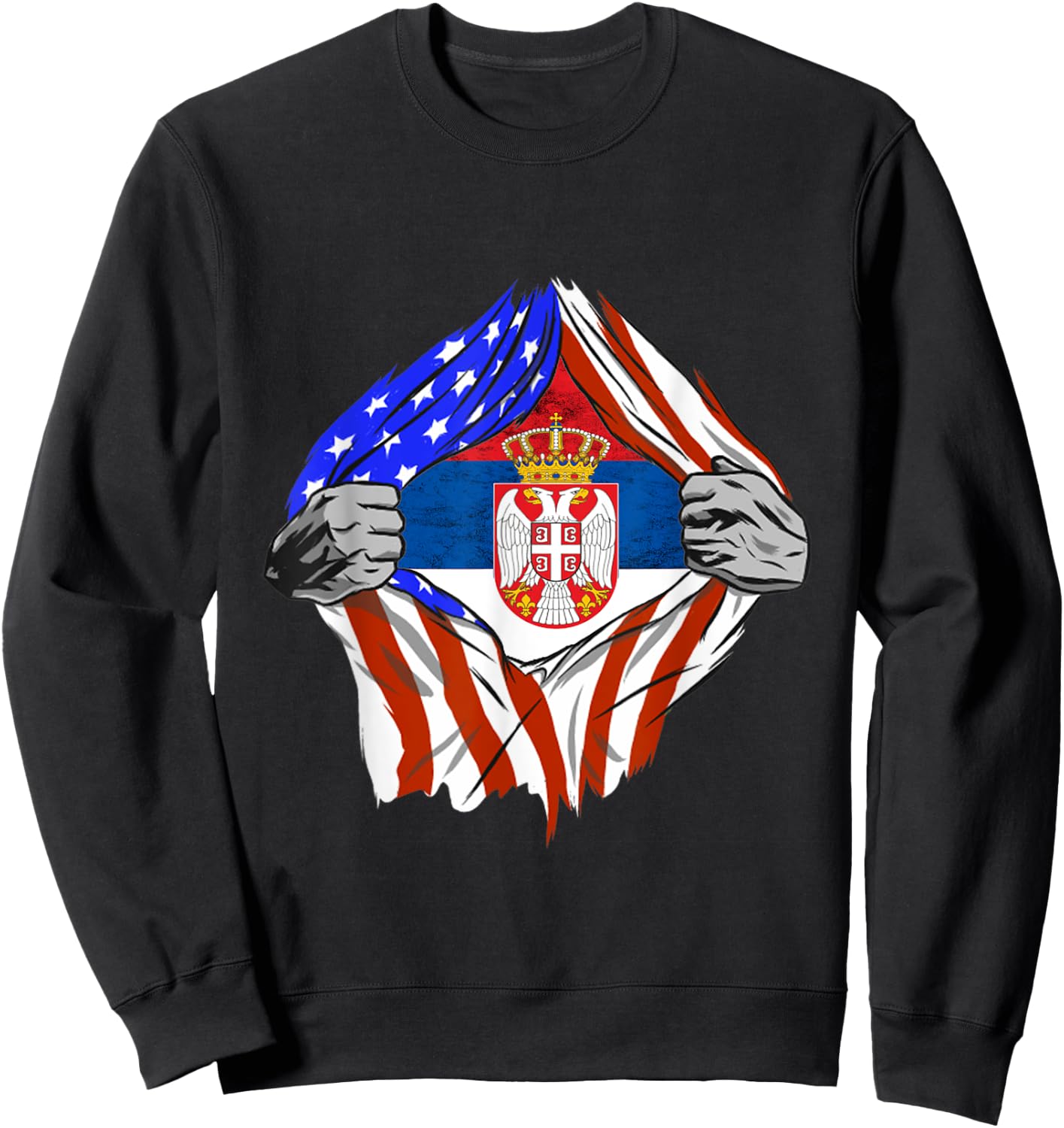 America Serbia Flag Chest Serbian Flag Serbian Roots Serbia Sweatshirt - Sweatshirt | Black