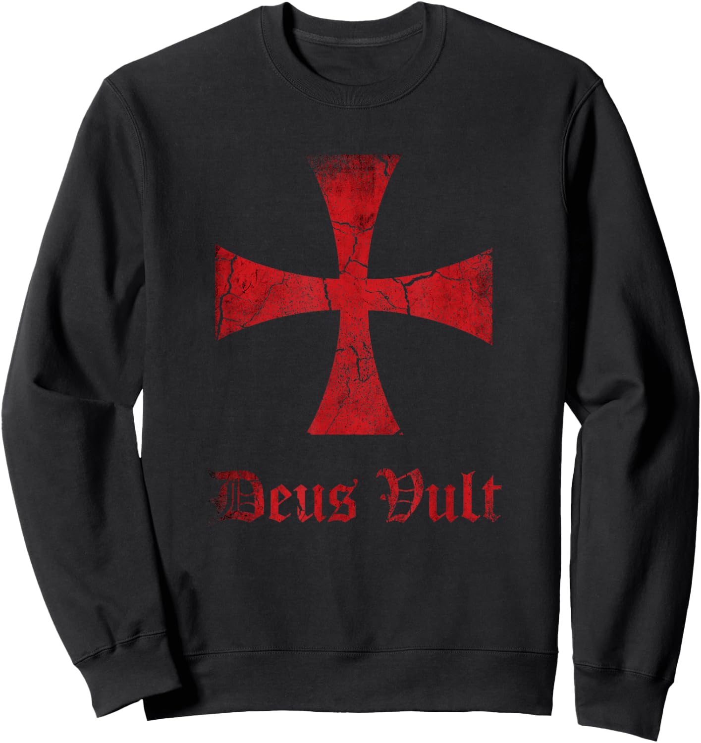 Distressed Deus Vult Knights Templar Cross, Crusader Sweatshirt - Sweatshirt | Black