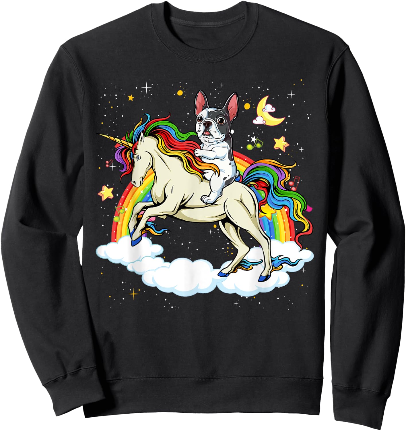 Boston Terrier Riding Unicorn Gifts Boys Girls Kids Rainbow Sweatshirt - Sweatshirt | Black