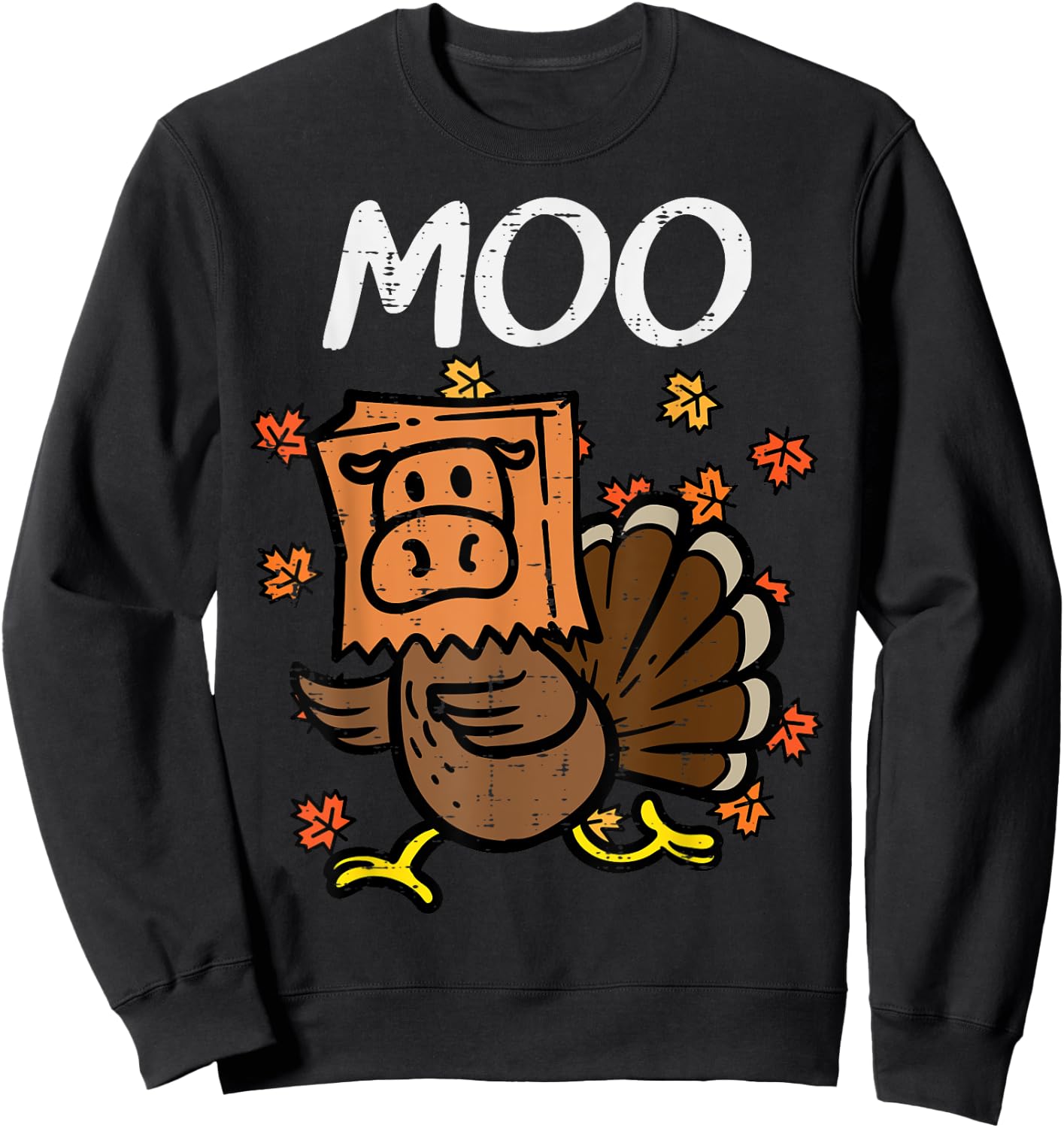 Thanksgiving Turkey Moo Cow Head Funny Fall Men Women Kids Sweatshirt - Sweatshirt | Black