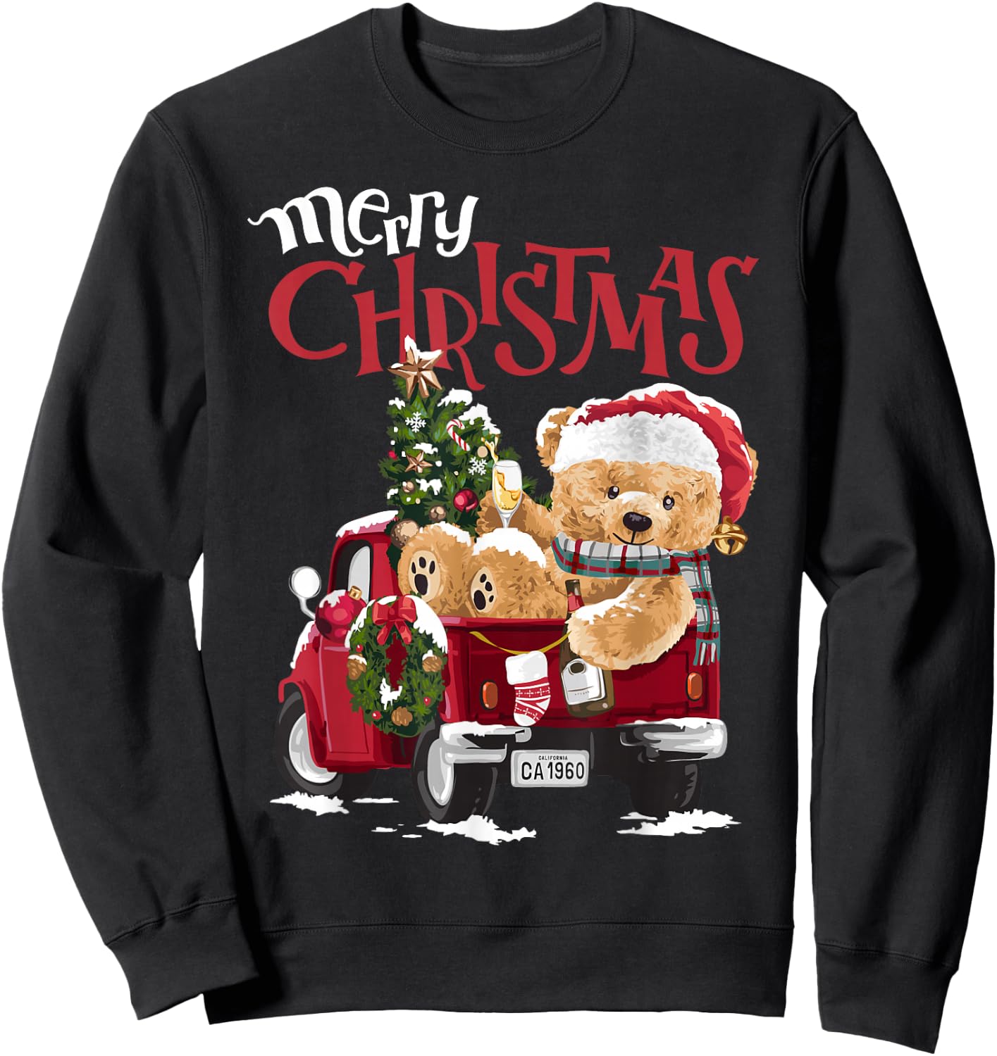 Teddy bear and Christmas tree in red truck Sweatshirt - Sweatshirt | Black