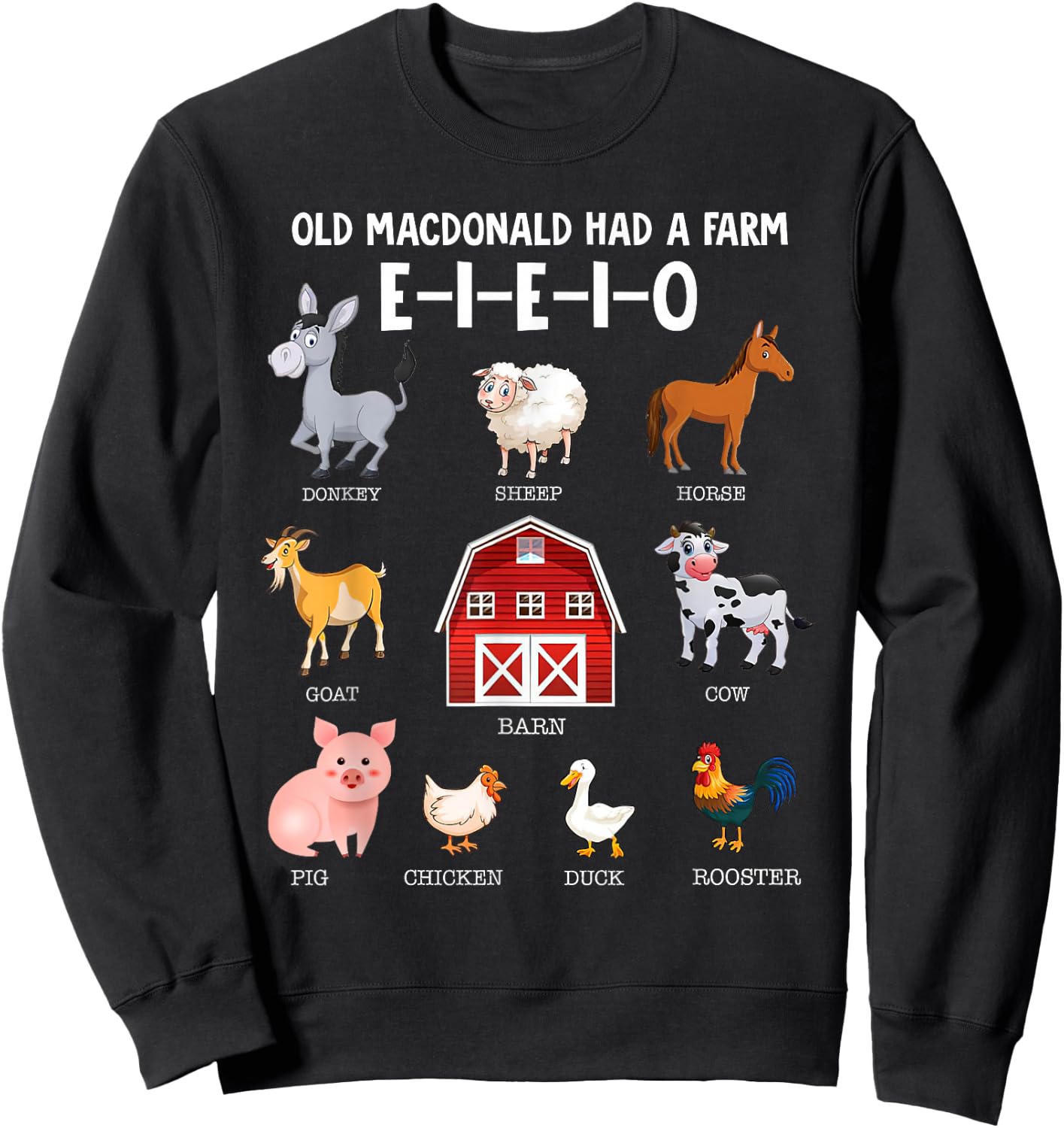 Toddler Kids Farm Animals Old MacDonald Had a Farm E-I-E-I-O Sweatshirt - Sweatshirt | Black