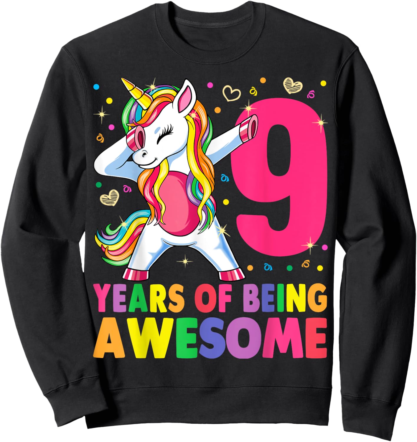 9 Years Old Unicorn Dabbing 9th Birthday Girl Unicorn Party Sweatshirt - Sweatshirt | Black