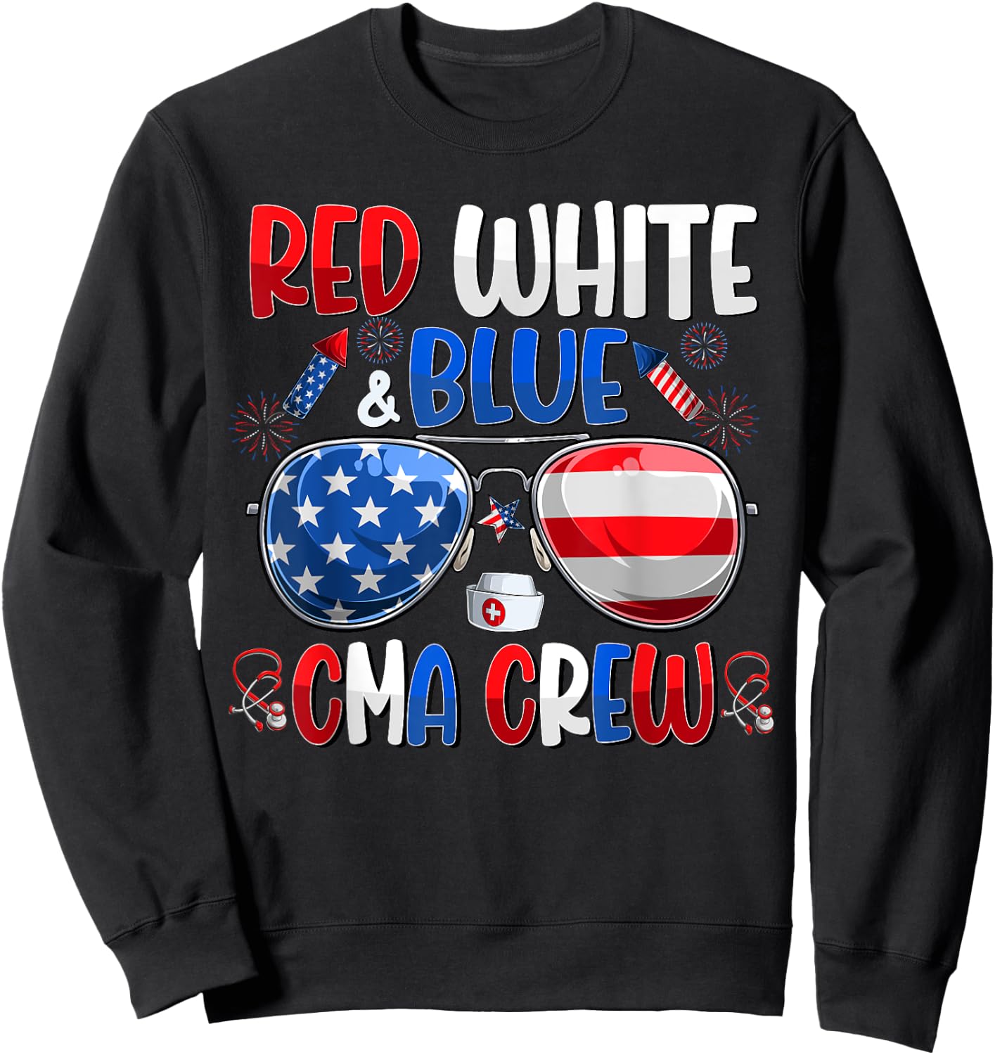 4th Of July CMA Crew Scrub Tops Medical Assistants Matching Men Sweatshirt - Sweatshirt | Black