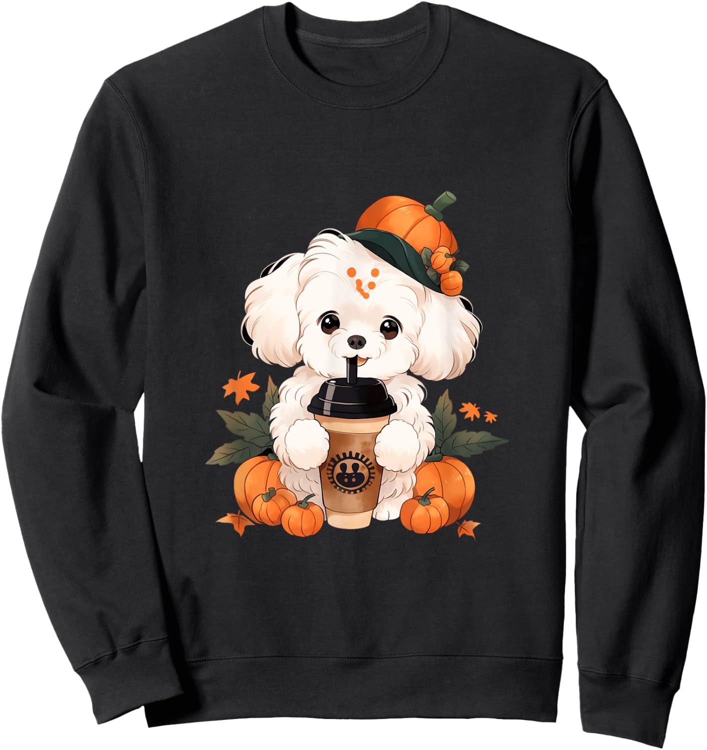 Bichon Frise Pumpkin Spice Latte Autumn Thanksgiving Halloween Sweatshirt - Sweatshirt | Black