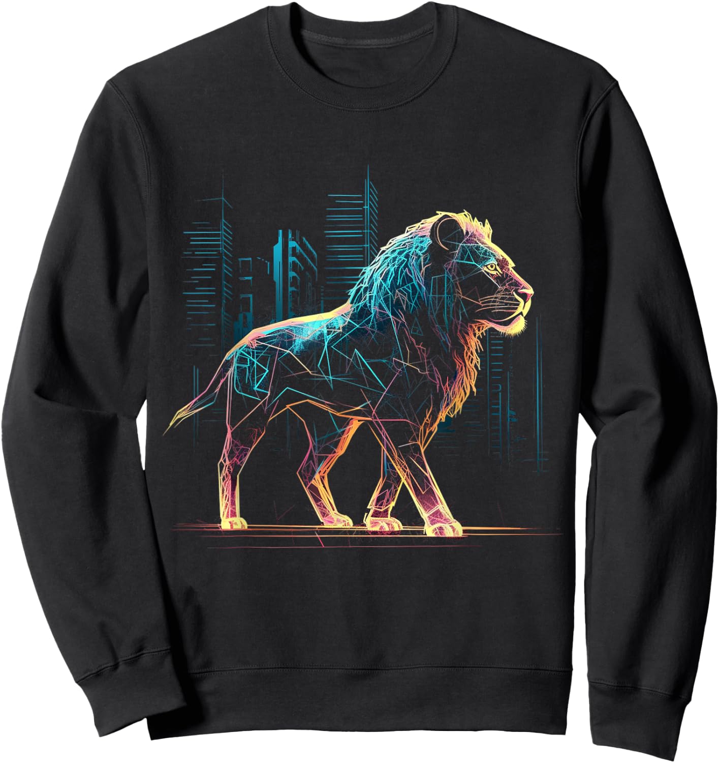 Lion Fantasy Art - Animal Architecture Motif Zoo Lion Sweatshirt - Sweatshirt | Black