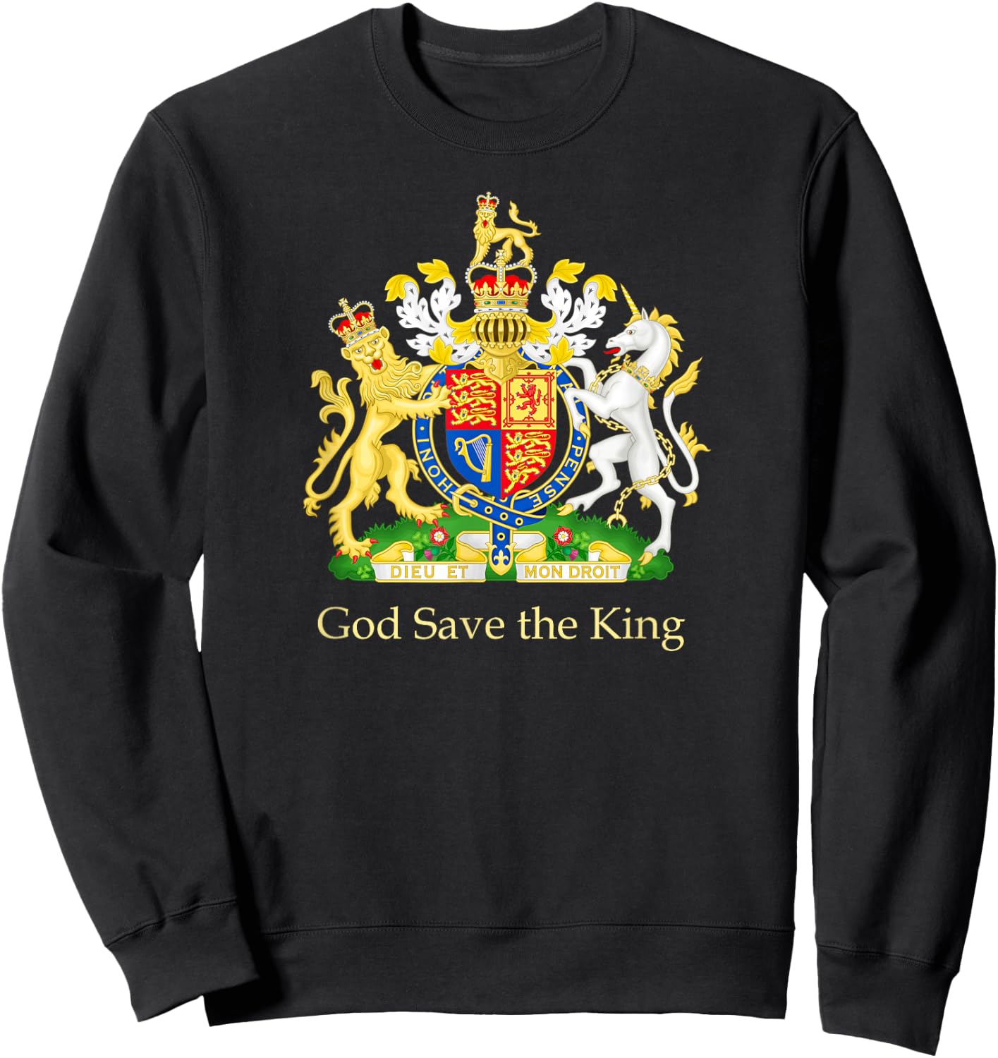 God Save the King Royal Coat of Arms Emblem Men Women Sweatshirt - Sweatshirt | Black