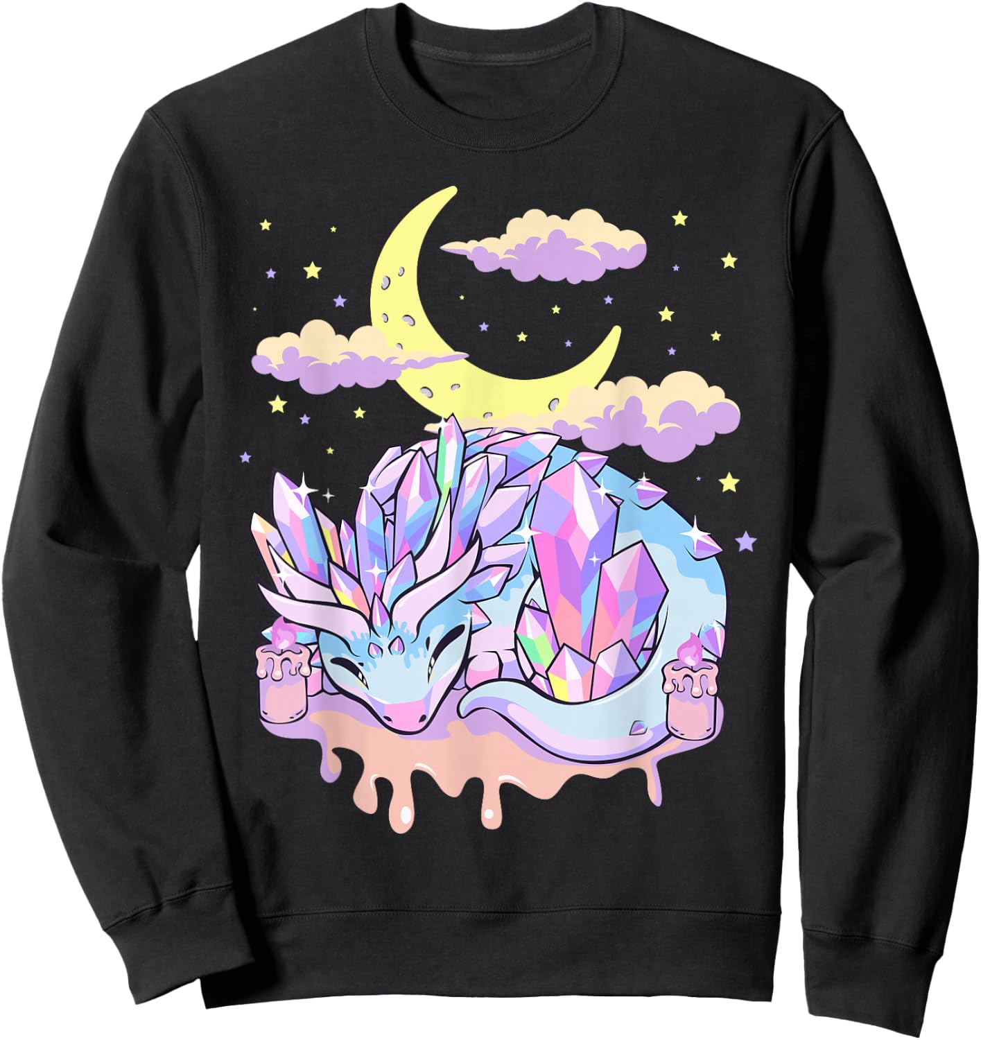 Pastel Goth Kawaii Crystal Dragon Crystals and Crescent Moon Sweatshirt - Sweatshirt | Black