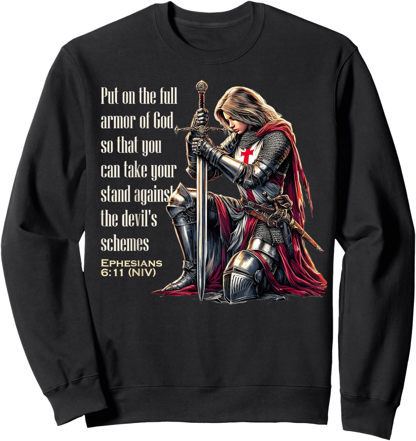 Templar Women Knight Christian Bible Verse Saying Lord Sweatshirt - Sweatshirt | Black