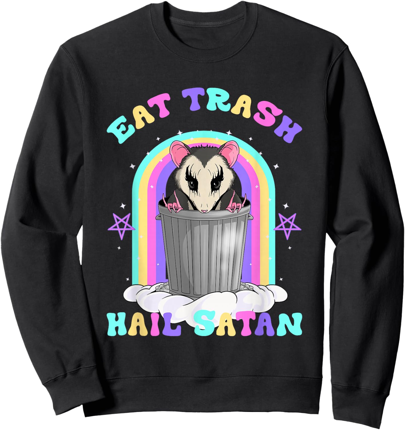 Eat Trash Hail Satan Raccoon Pentagram Trash Panda Satanist Sweatshirt - Sweatshirt | Black