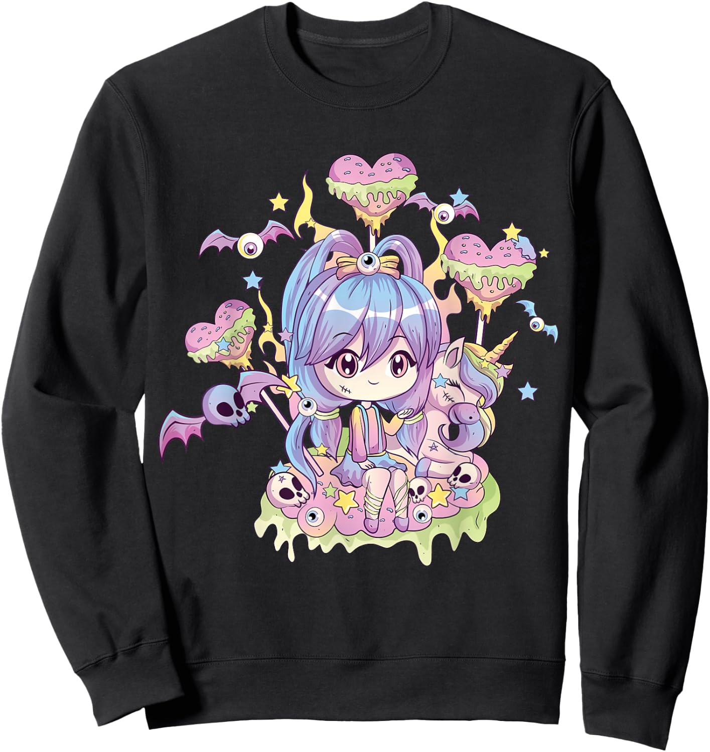 Pastel Goth Cute Creepy Girl Unicorn Kawaii Menhera Witchy Sweatshirt - Sweatshirt | Black