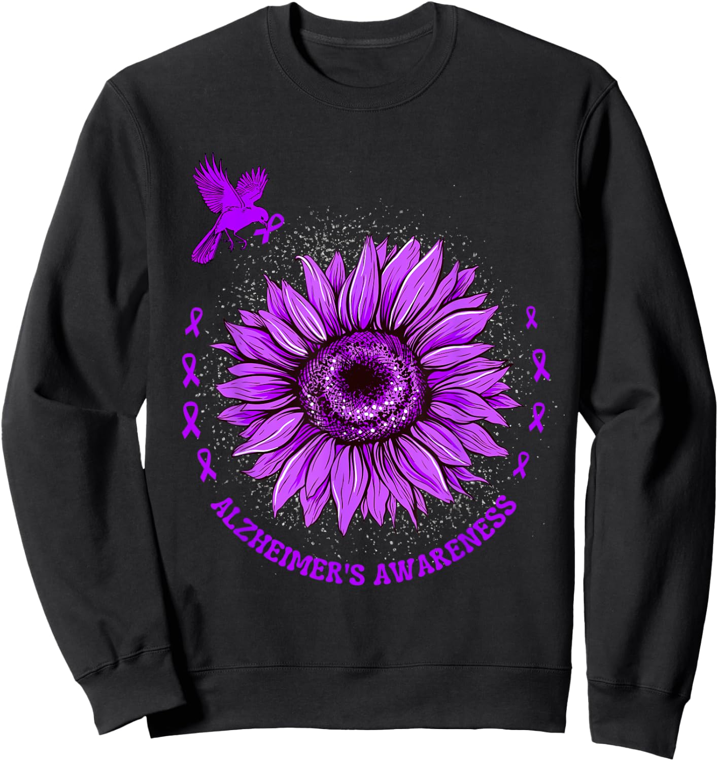 Alzheimer's Awareness Ribbon Purple Sunflower Ribbon Hope Sweatshirt - Sweatshirt | Black