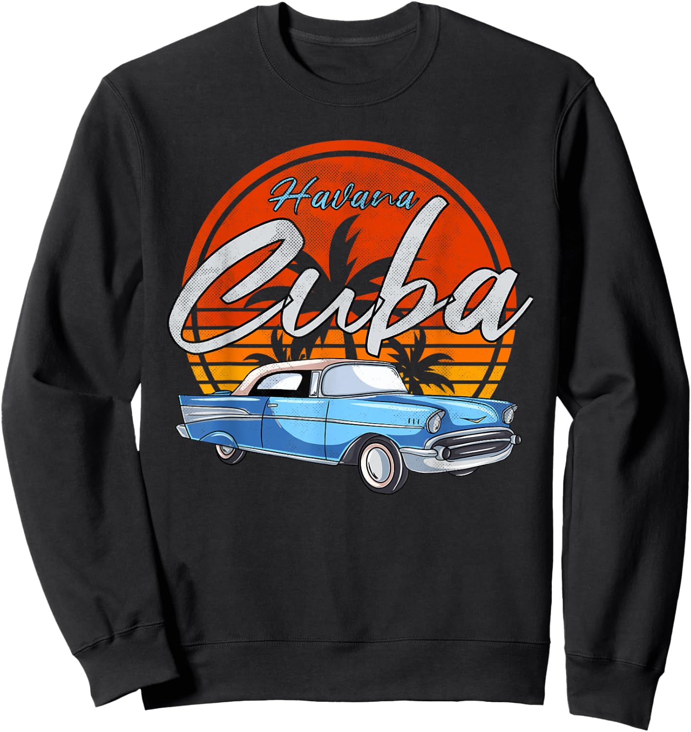 Retro Havana Cuba Vintage Sunset Caribbean Cuban Souvenir Sweatshirt - Sweatshirt | Black