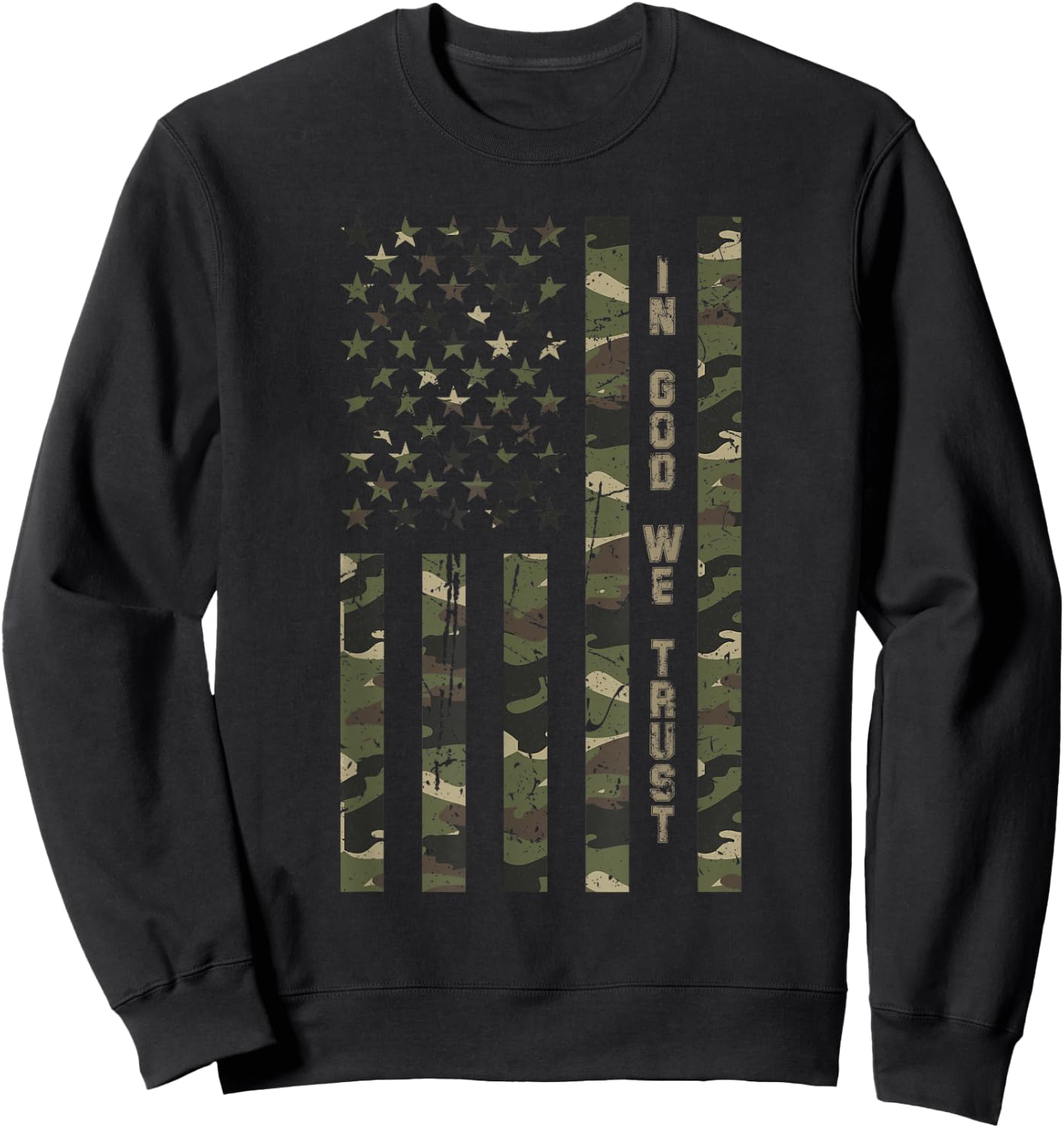 In God We Trust United States Distressed Camo w US Flag Sweatshirt - Sweatshirt | Black