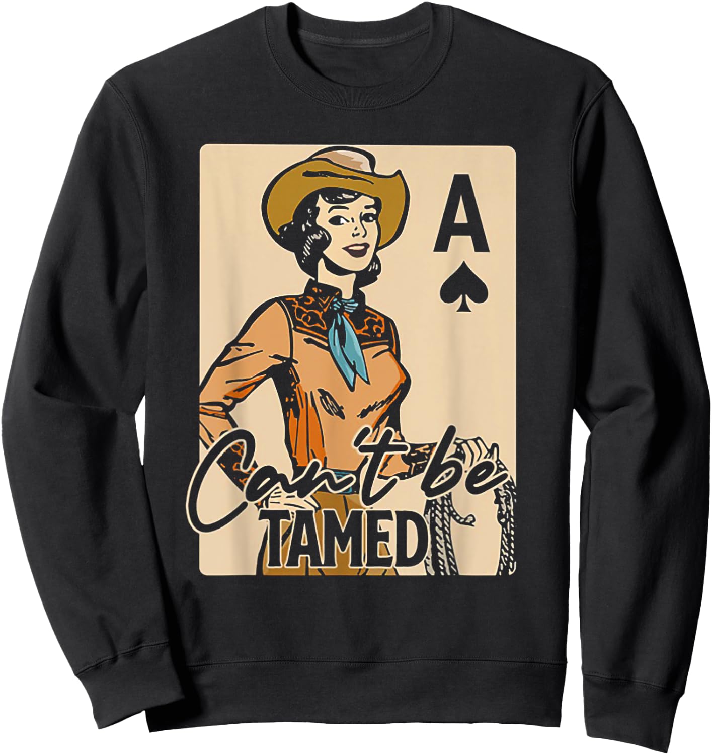 Retro Cowgirl Card Can't Be Tamed Western Country Midwest Sweatshirt - Sweatshirt | Black