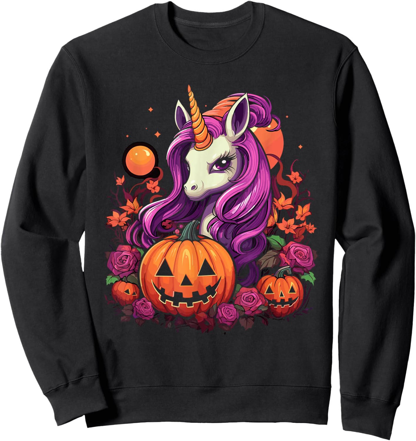 Cute Halloween Girly Halloween Unicorn Halloween Pumpkin Sweatshirt - Sweatshirt | Black