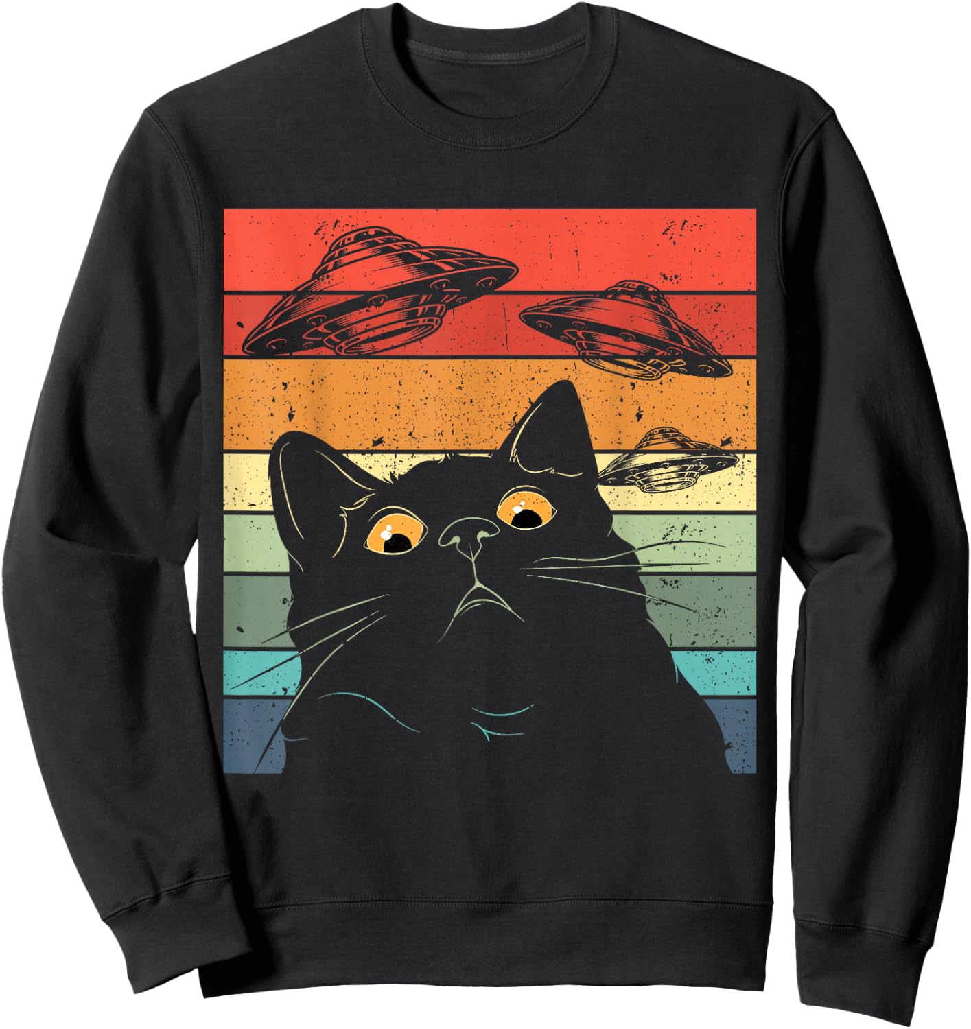 Funny Cat , Galaxy Cat Shirt Spaceship Alien Cat UFO Sweatshirt - Sweatshirt | Black