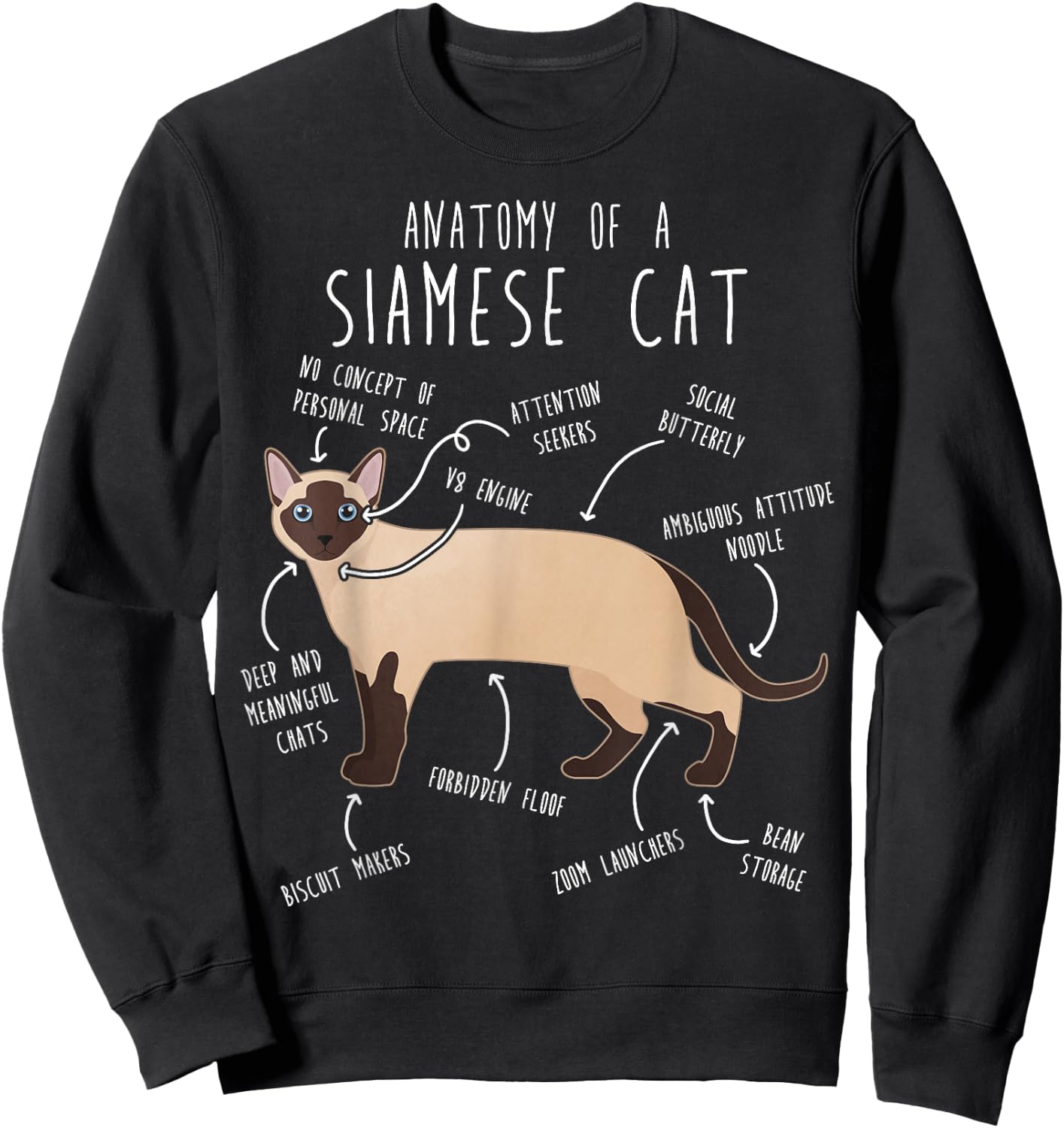 Siamese Cat Anatomy Funny Cute Pet Siamese Mom Dad Black Cat Women Kids Sweatshirt - Sweatshirt | Black