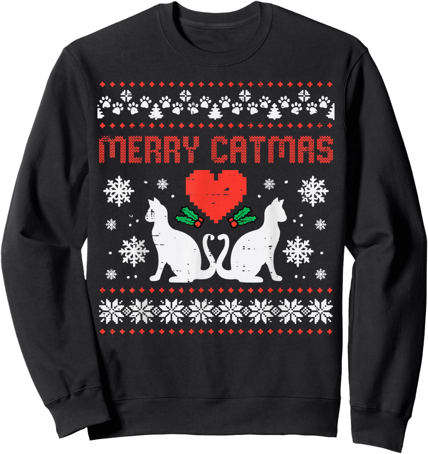 Merry Catmas Cat Ugly Christmas Vintage Xmas Women Men Kids Sweatshirt - Sweatshirt | Black