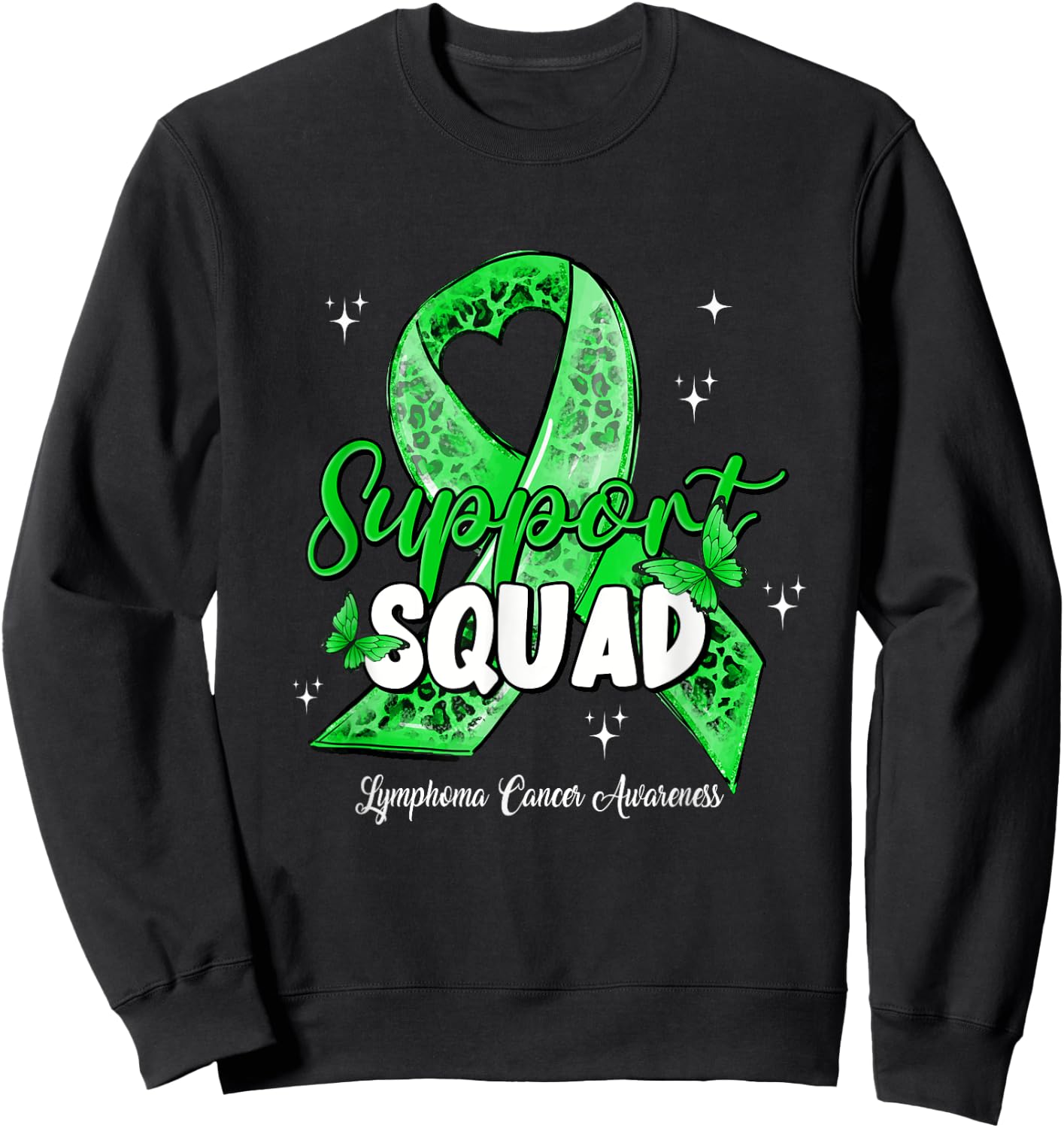 Support Squad Butterfly Green Ribbon Lymphoma Cancer Gifts Sweatshirt - Sweatshirt | Black