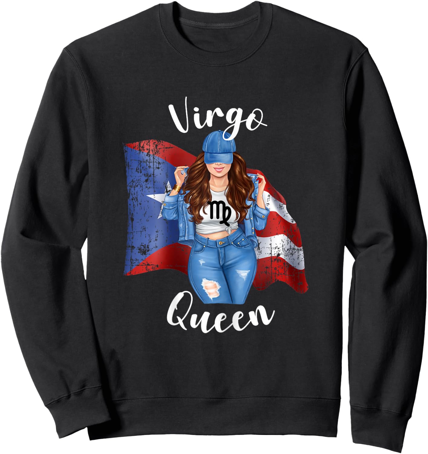 Puerto Rican Virgo Queen of Puerto Rico Zodiac Brunette Sweatshirt - Sweatshirt | Black