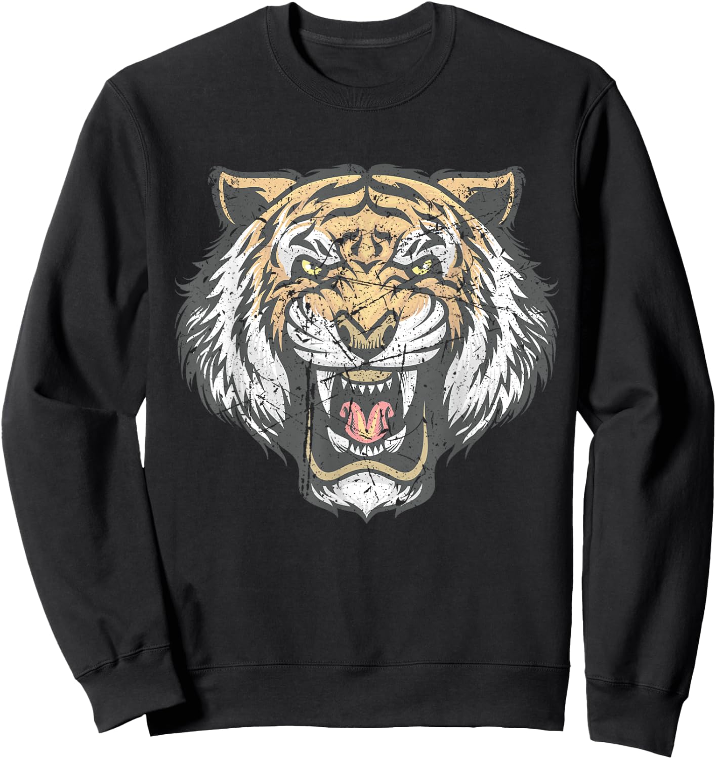 Tiger Head Face Distressed Wildlife Lover Sweatshirt - Sweatshirt | Black