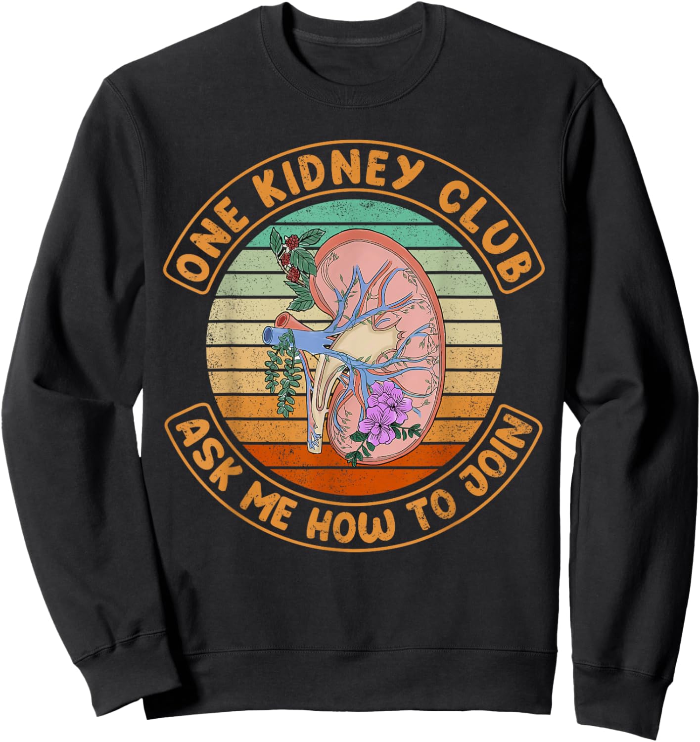 Vintage Funny Kidney Transplant One Kidney Club Sweatshirt - Sweatshirt | Black