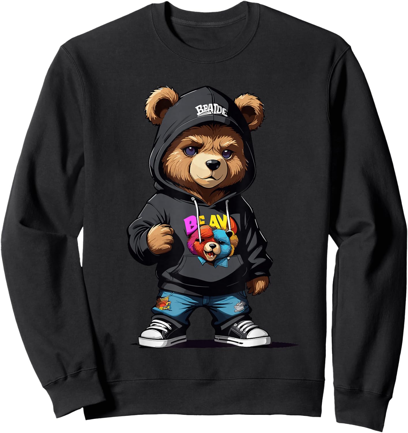 Teddy Bear Gangster in Cool Hip-Hop Outfit Sweatshirt - Sweatshirt | Black