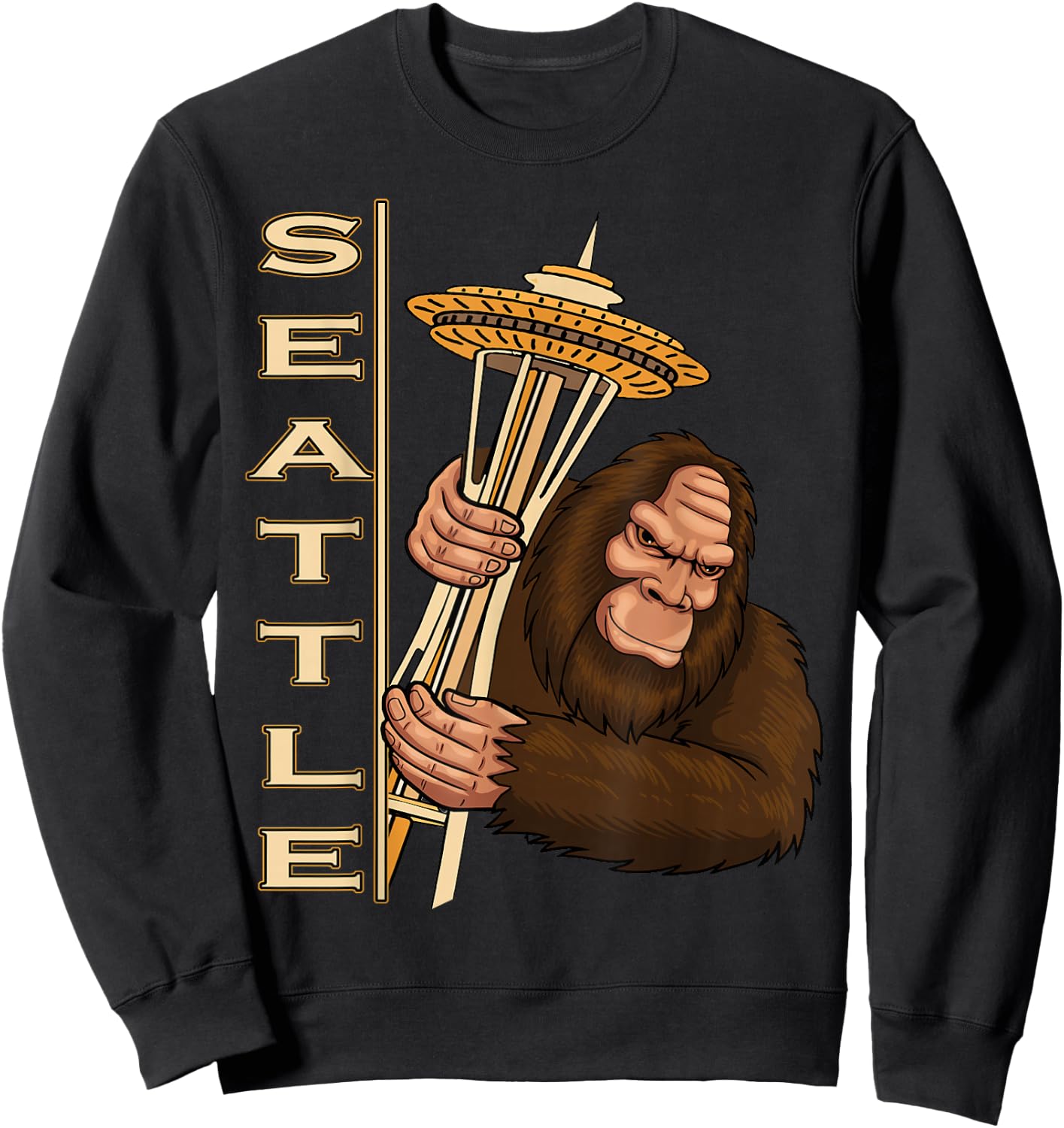 Pacific Northwest Seattle Sasquatch Space Needle Souvenir Sweatshirt - Sweatshirt | Black
