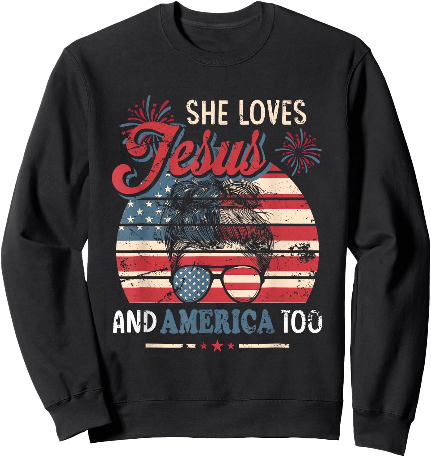 She Loves Jesus And America Too 4th of July Christian Lover Men Sweatshirt - Sweatshirt | Black