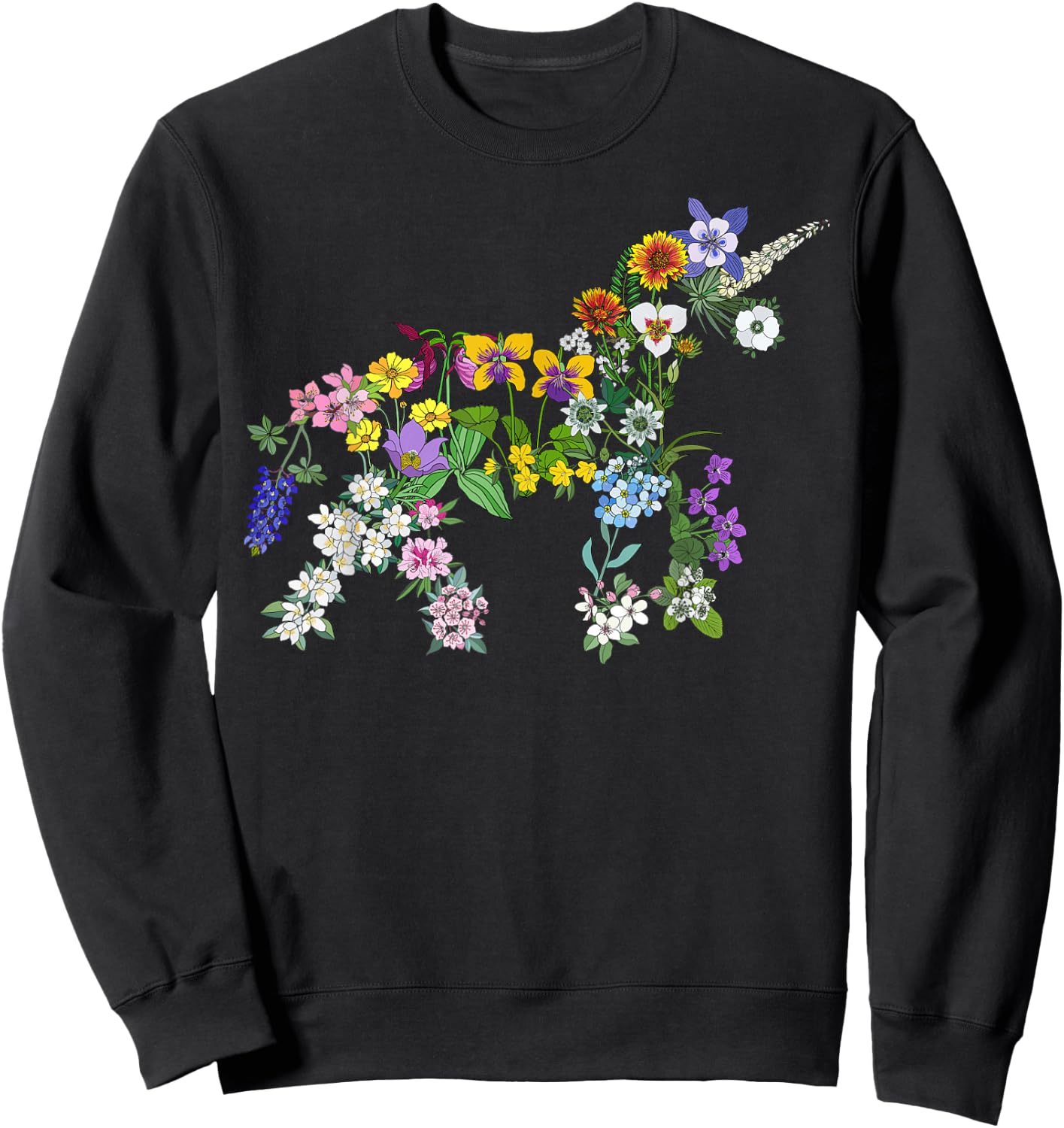 Floral Unicorn Wildflowers Flower Unicorn Shape Sweatshirt - Sweatshirt | Black