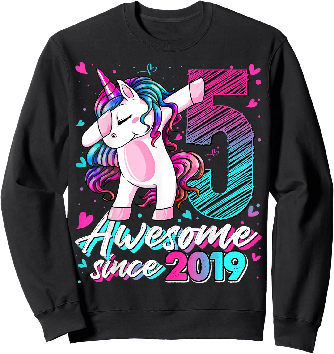 5 Years Old Flossing Unicorn Gifts 5th Birthday Girl Party Sweatshirt - Sweatshirt | Black