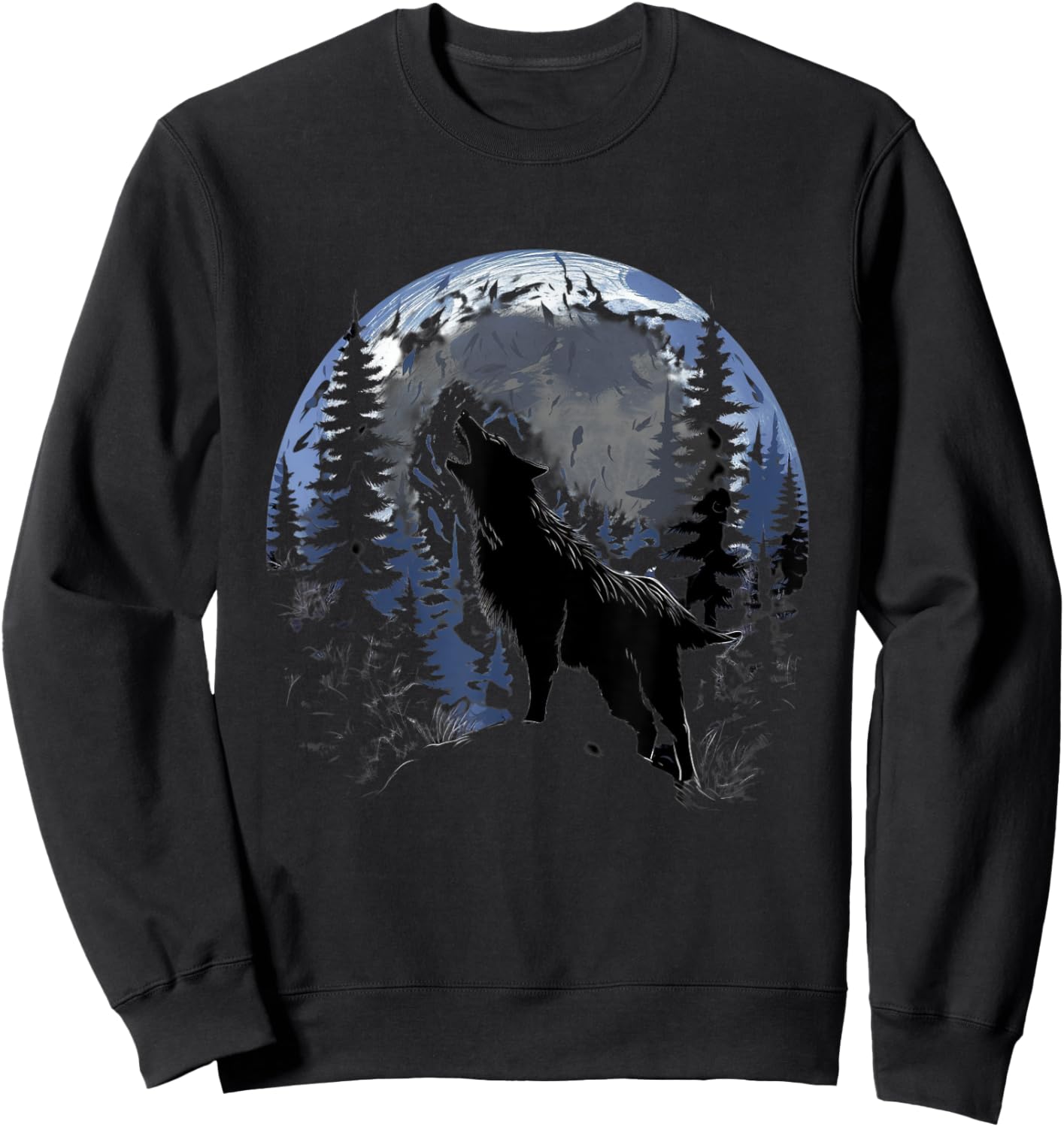 Lone Wolf Call in Full Moon Light Sweatshirt - Sweatshirt | Black