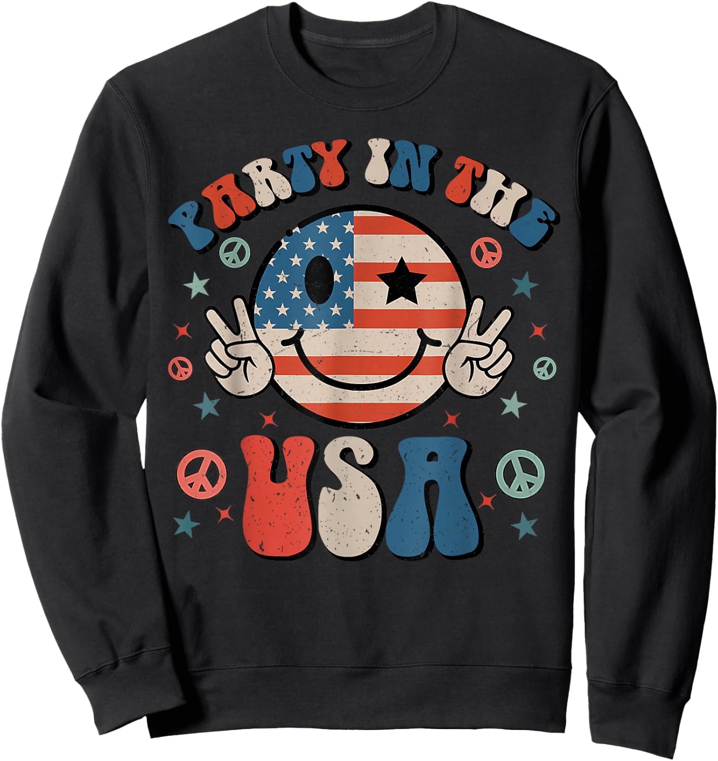Party in The USA 4th of July Preppy Smile Kids Men Women Sweatshirt - Sweatshirt | Black