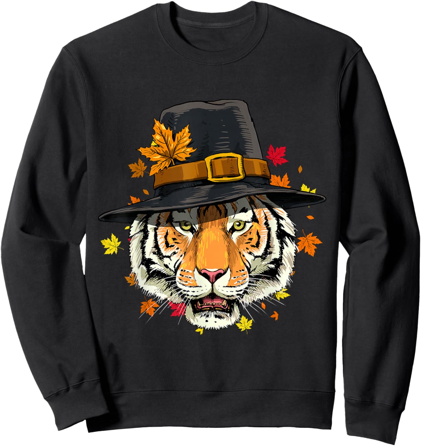 Thanksgiving Tiger Cat Pilgrim Turkey Day Autumn Tiger Lover Men Women Girls Kids Sweatshirt - Sweatshirt | Black