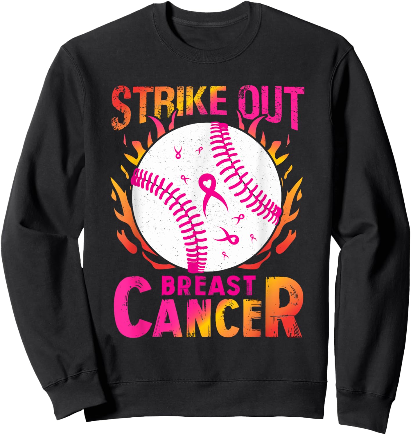 Strike Out Breast Cancer - Baseball Pink Ribbon Awareness Sweatshirt - Sweatshirt | Black
