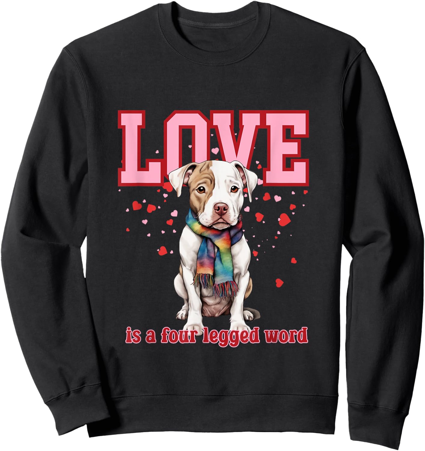 Pitbull Love is a Four Legged Word Pride Valentine Sweatshirt - Sweatshirt | Black