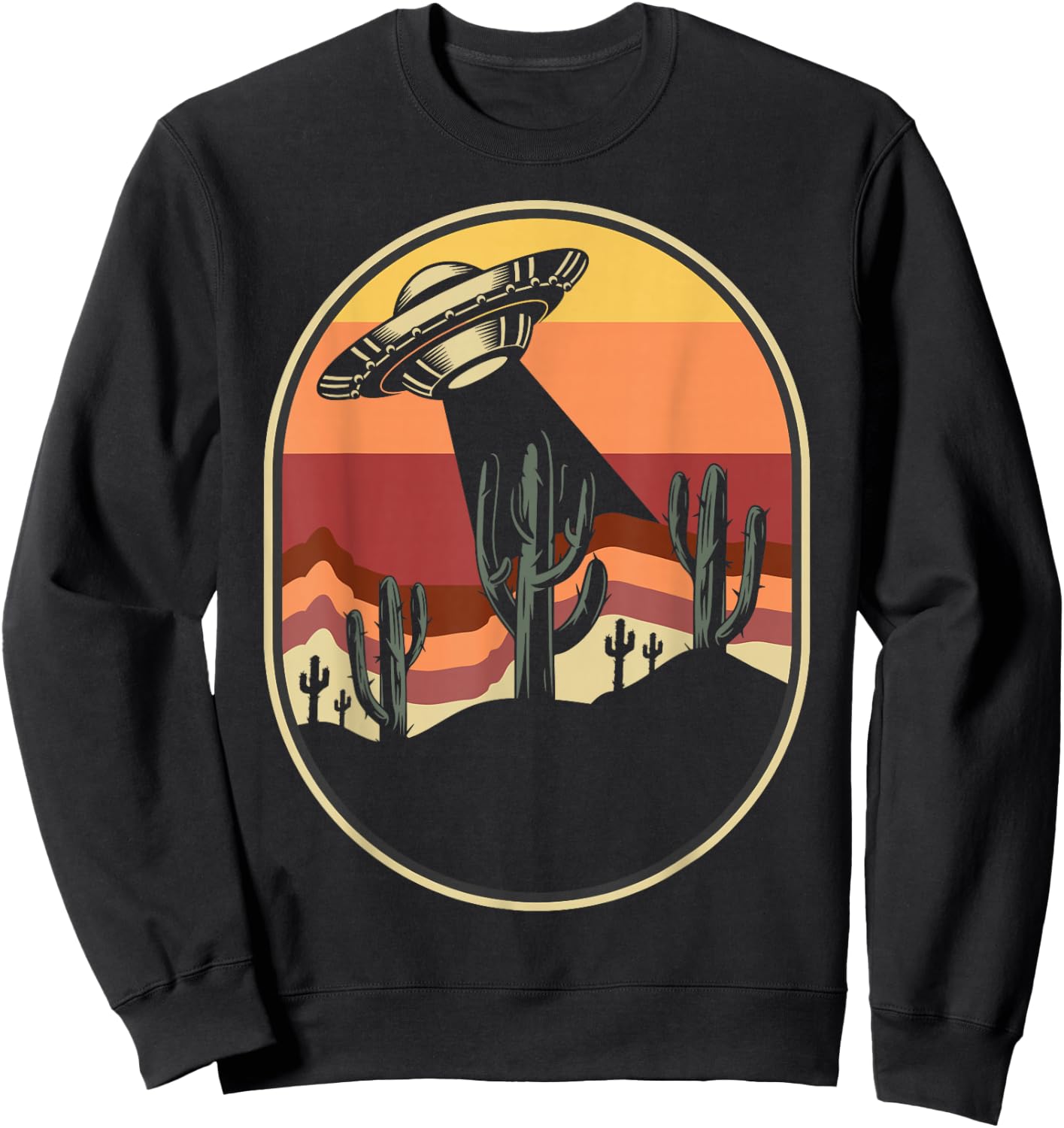 Ufo Alien Sunset Vintage Retro Sweatshirt - Sweatshirt | Black