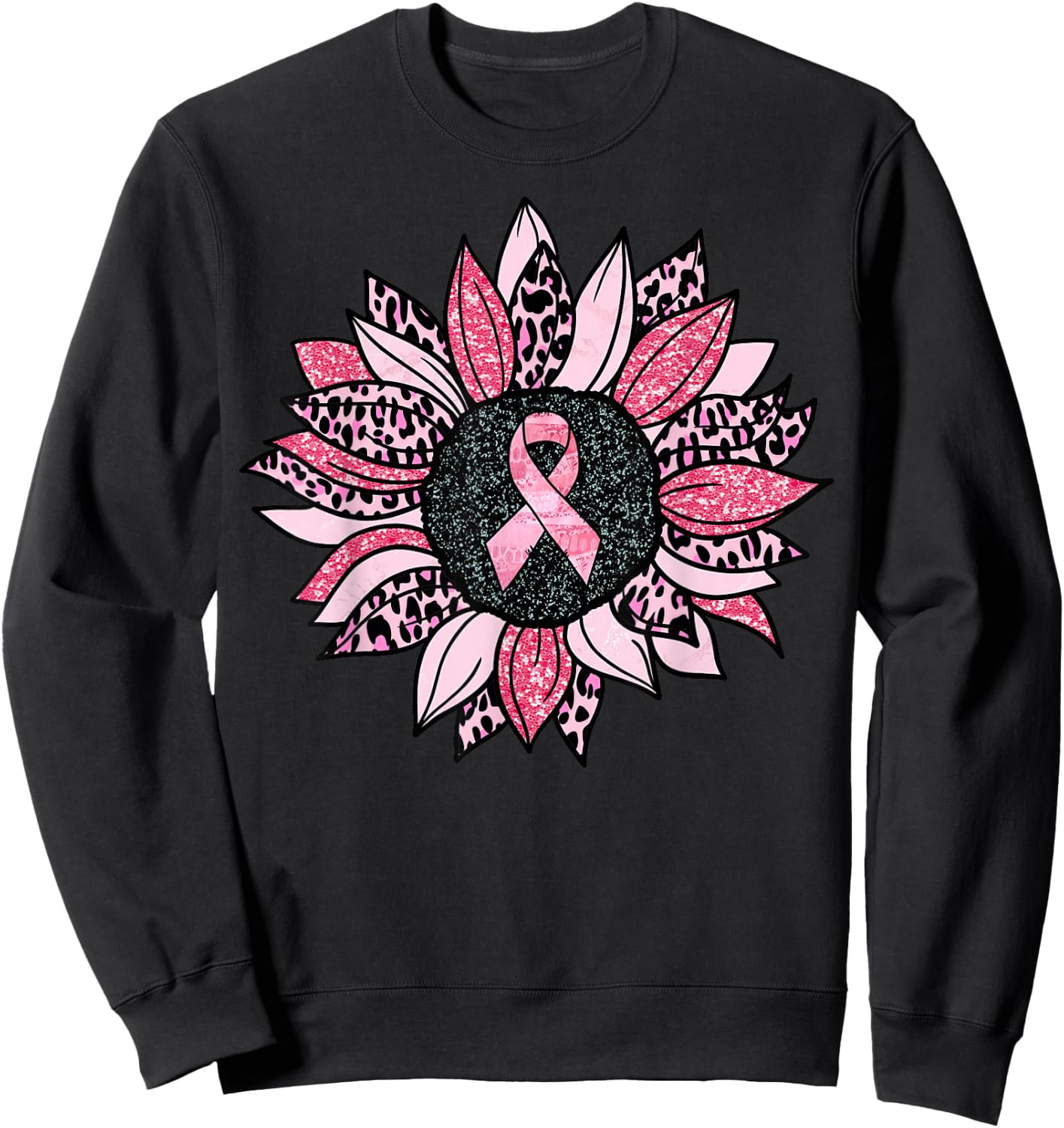 Sunflower Pink Breast Cancer Awareness Women Warrior Sweatshirt - Sweatshirt | Black