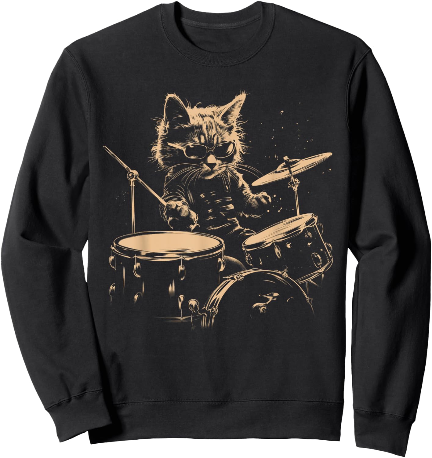 Pop Rock Drummer Cat Kitten Music Playing Drums Music Bands Sweatshirt - Sweatshirt | Black