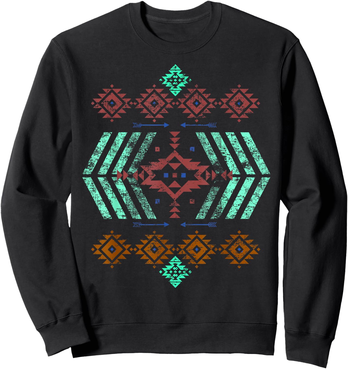Southern Southwest Santa Fe Navajo Indian Pattern Style Sweatshirt - Sweatshirt | Black