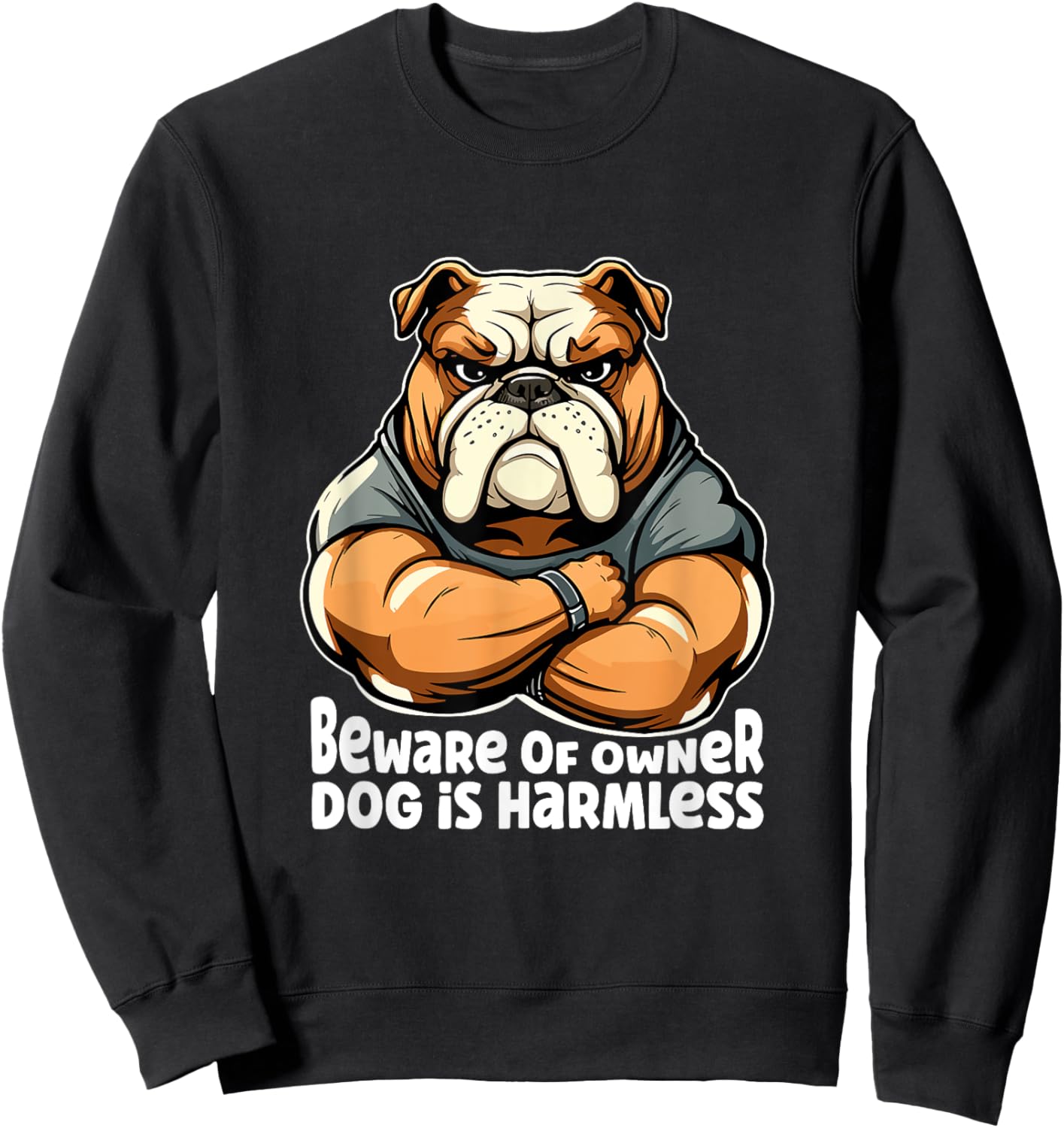 Funny Dog Bulldogge - Beware of Owner, Dog is Harmless Men Women Girls Kids Sweatshirt - Sweatshirt | Black