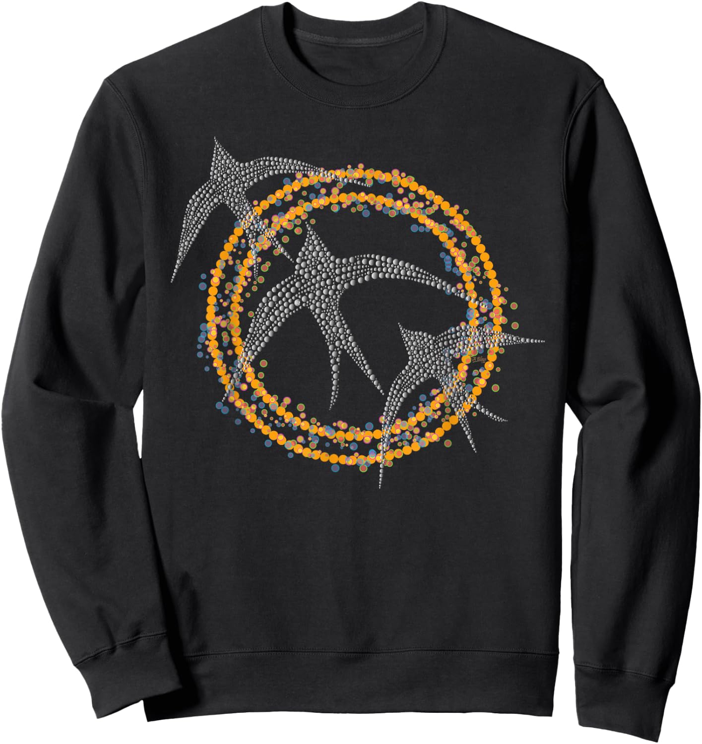 Swallow Bird with Dot Circles Aboriginal Art Inspired Nature Sweatshirt - Sweatshirt | Black