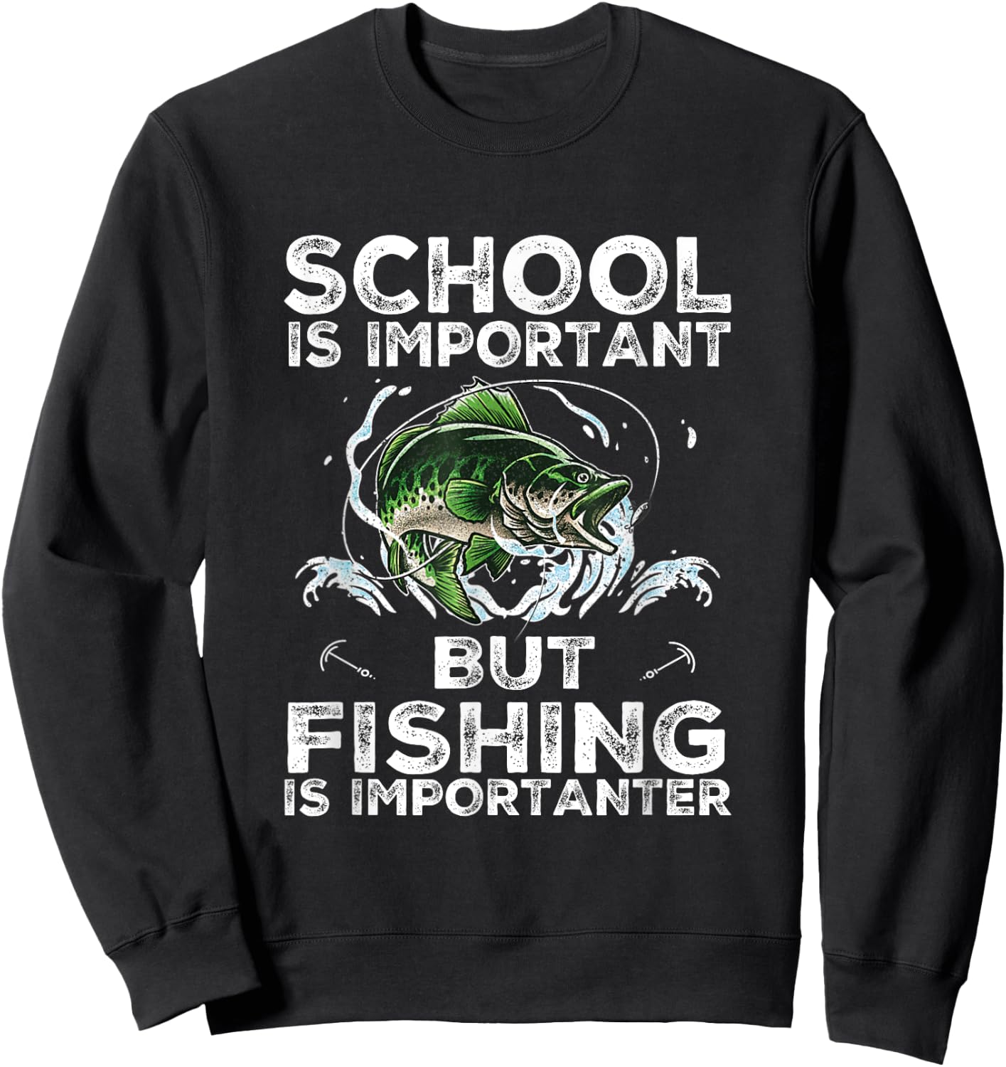 School Is Important But Fishing Is Importanter Funny Fishing Sweatshirt - Sweatshirt | Black
