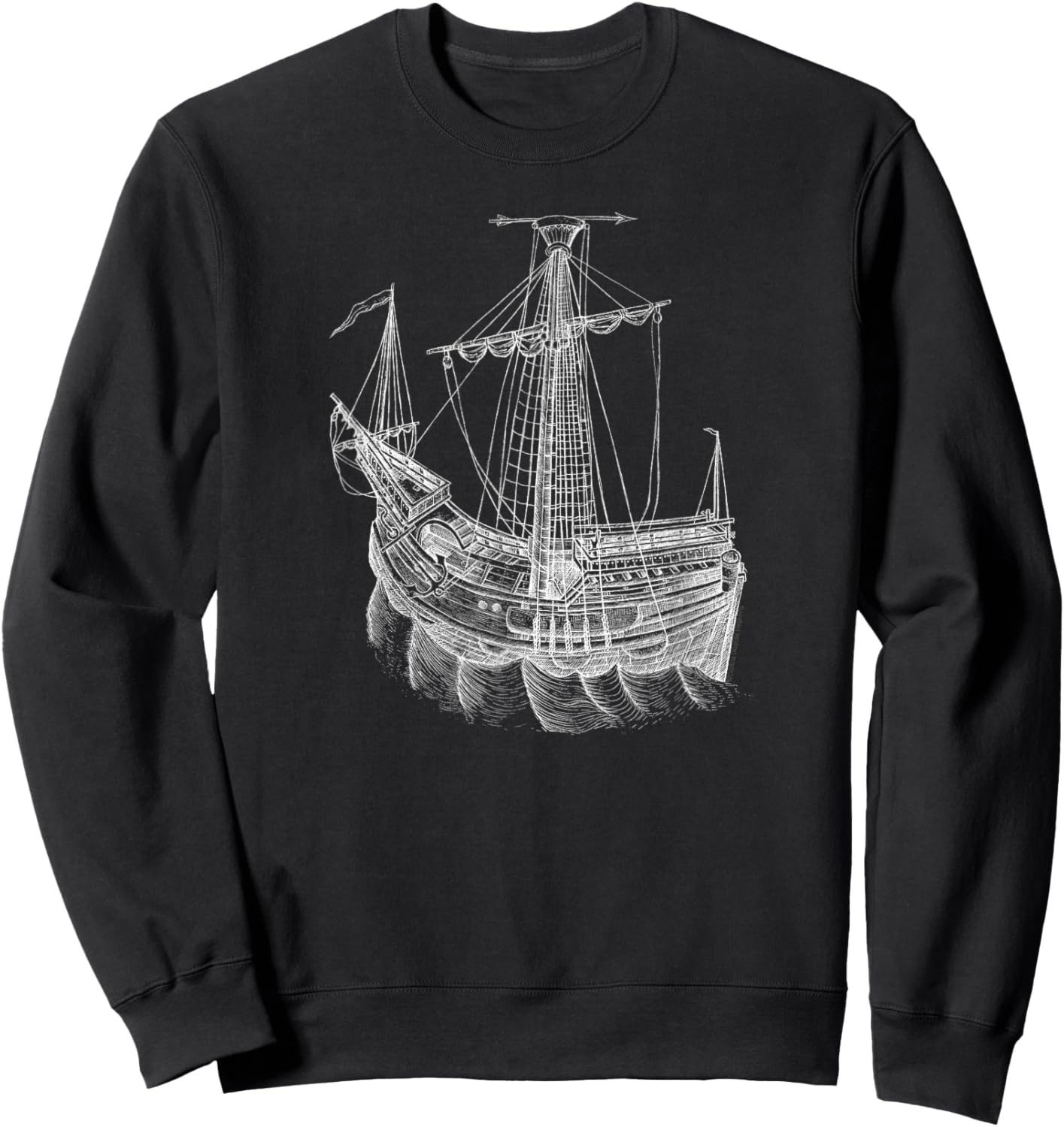Vintage Historical Sailing Ship Drawing Sailing Ship Sweatshirt - Sweatshirt | Black