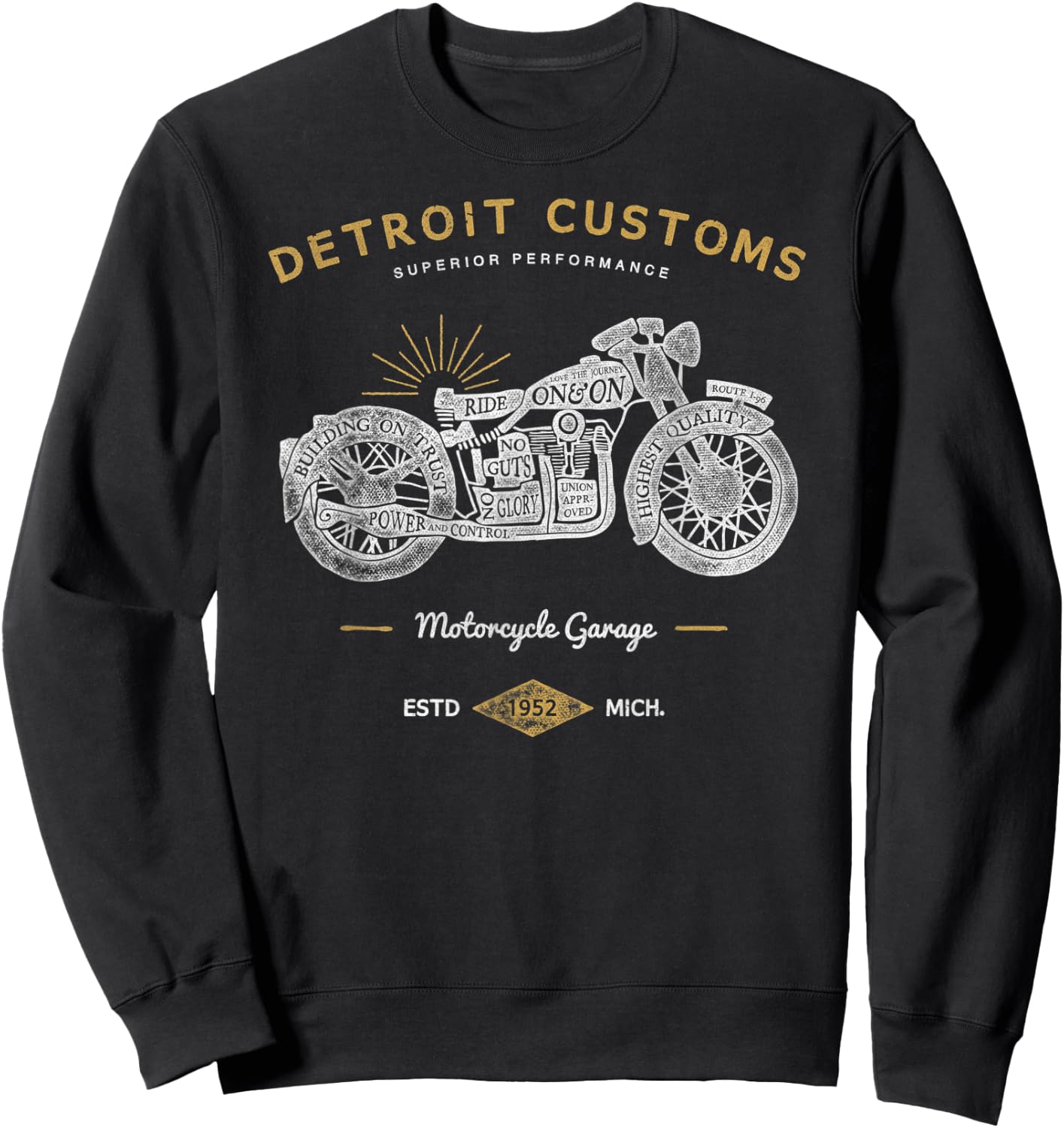 Detroit Custom Motorcycle Garage Biker Sweatshirt - Sweatshirt | Black