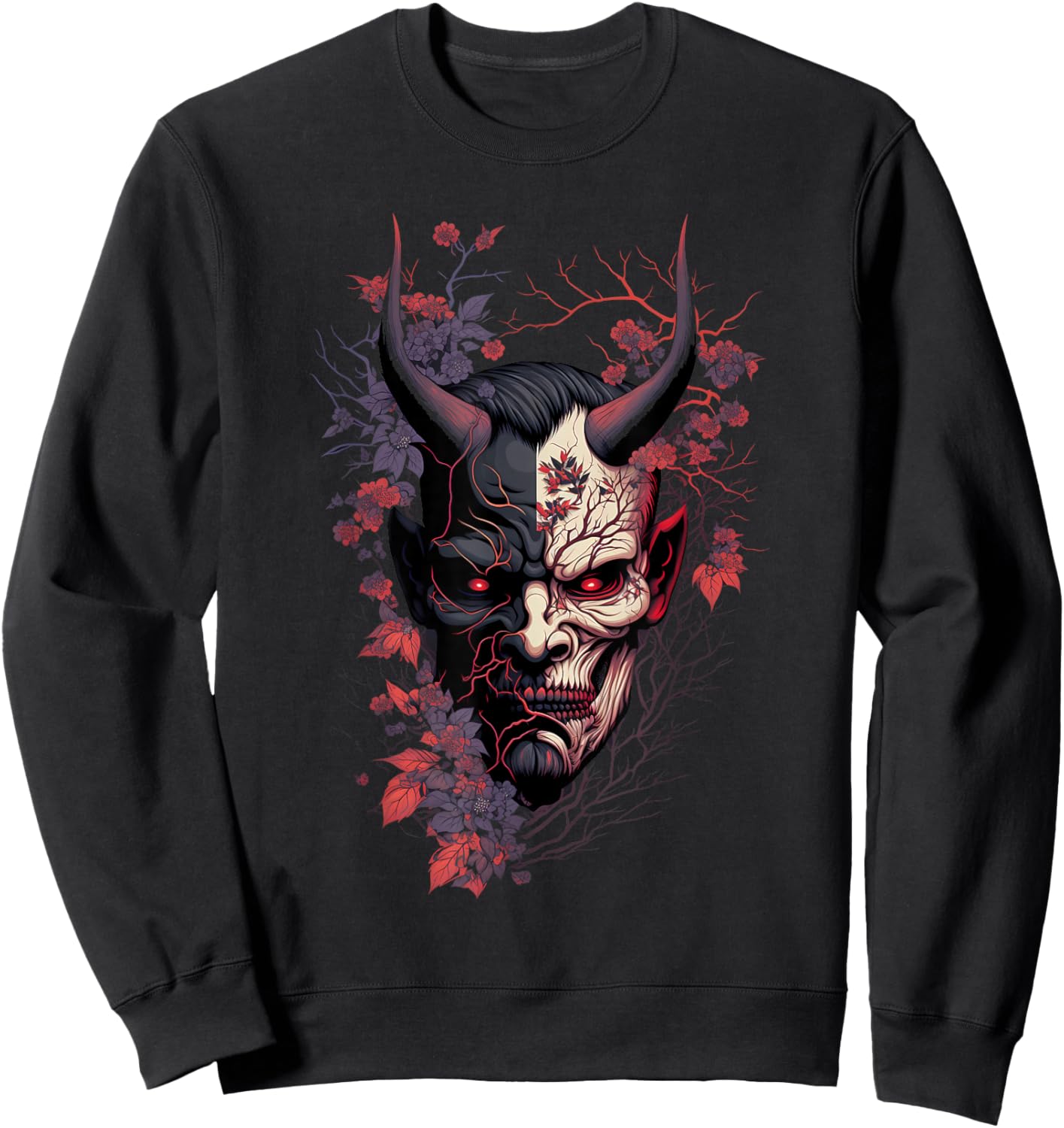 Traditional Japanese Tattoo Demon Mask, Oni Hannya Samurai Sweatshirt - Sweatshirt | Black